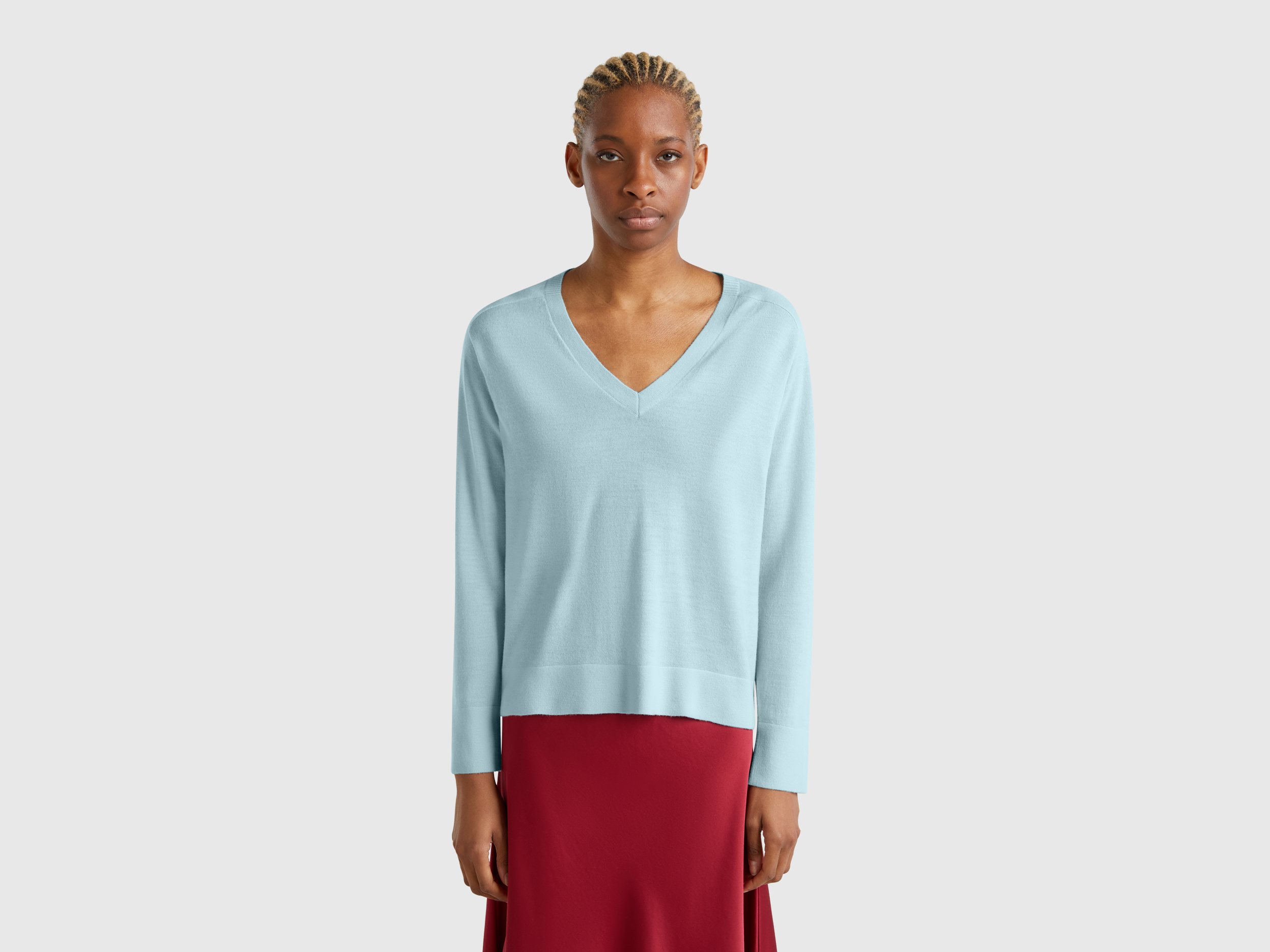 Benetton, Pull Col V En Pure Laine Mérinos, taille L, Bleu Vert - United Colors of Benetton - Modalova