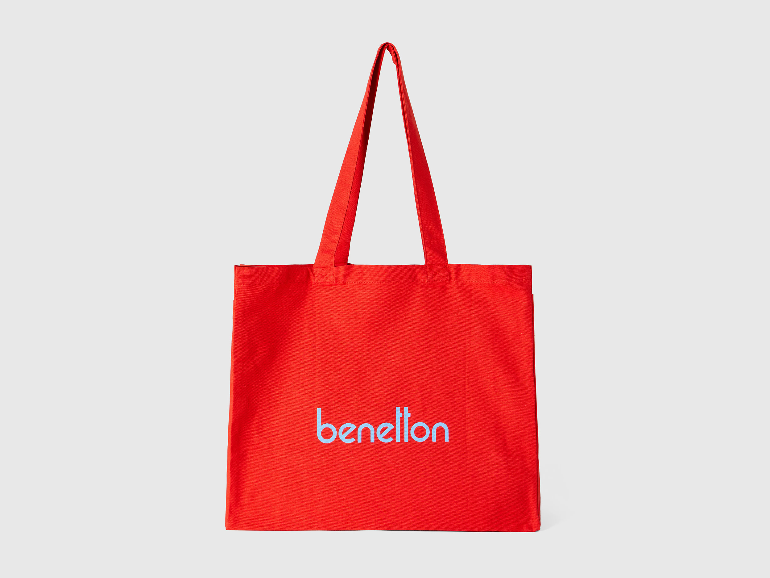 Benetton, Red Tote Bag In Pure Xotton, Rosso, Donna