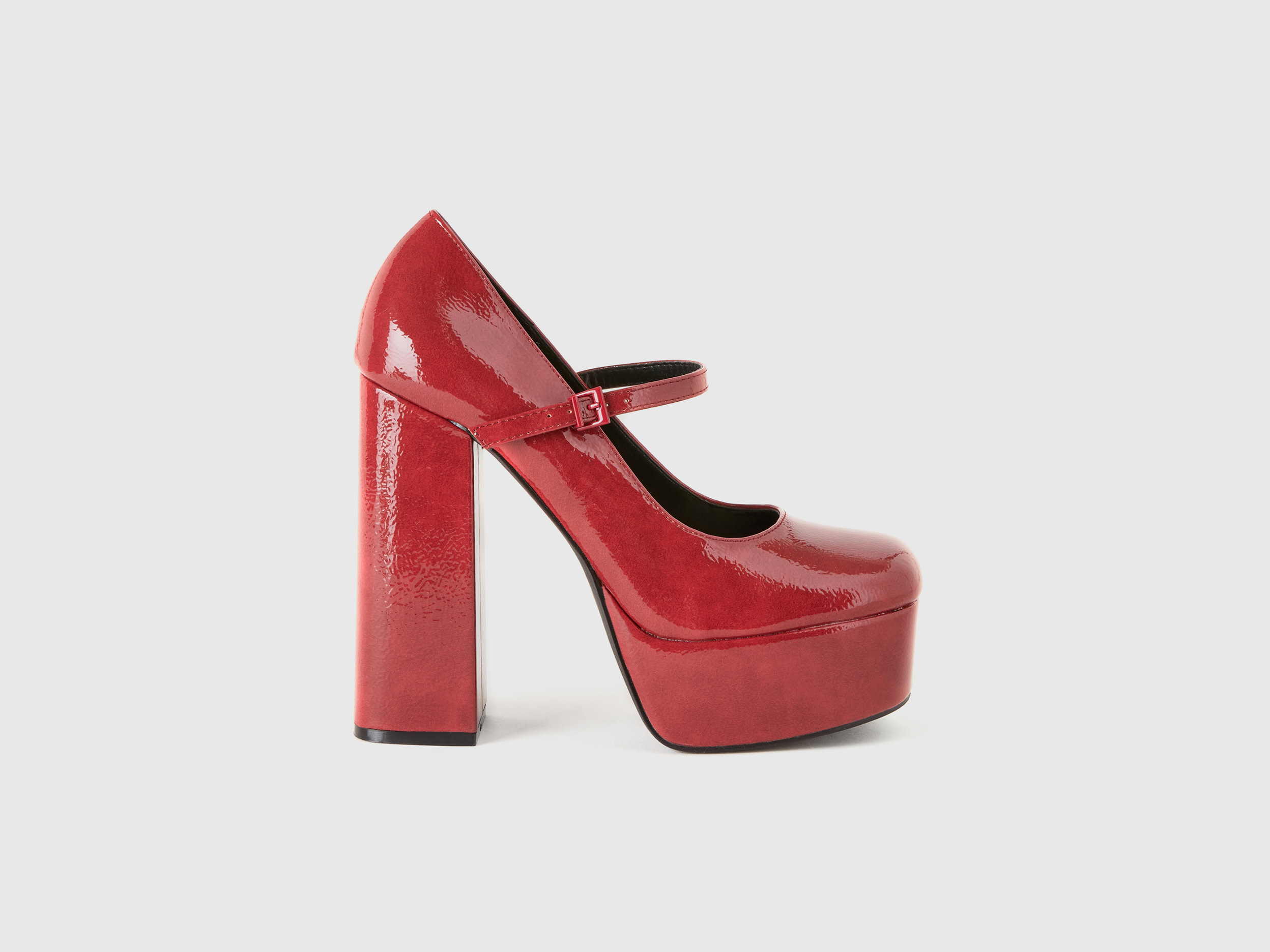 Benetton, Glossy Pumps With Heel And Buckle, size 4,5, Red, Women