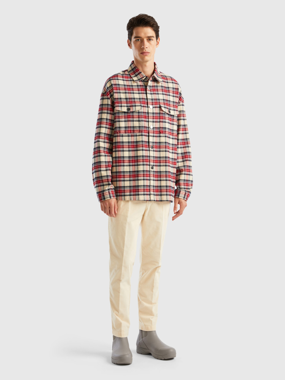 Benetton, Tartan Flannel Overshirt, Multi-color, Men