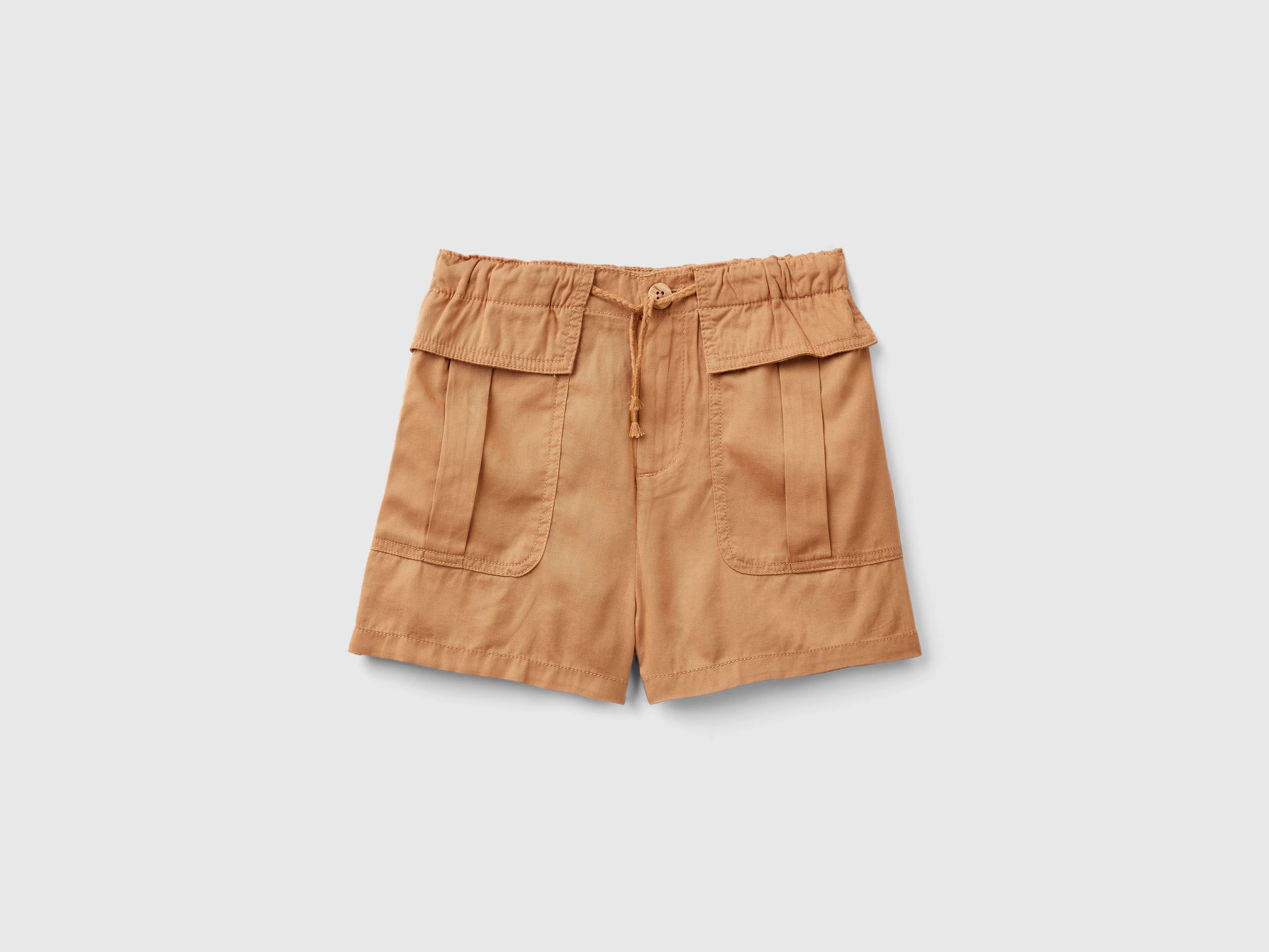 Benetton, Bermuda Fluidi Con Tasche, Marrone, Bambini
