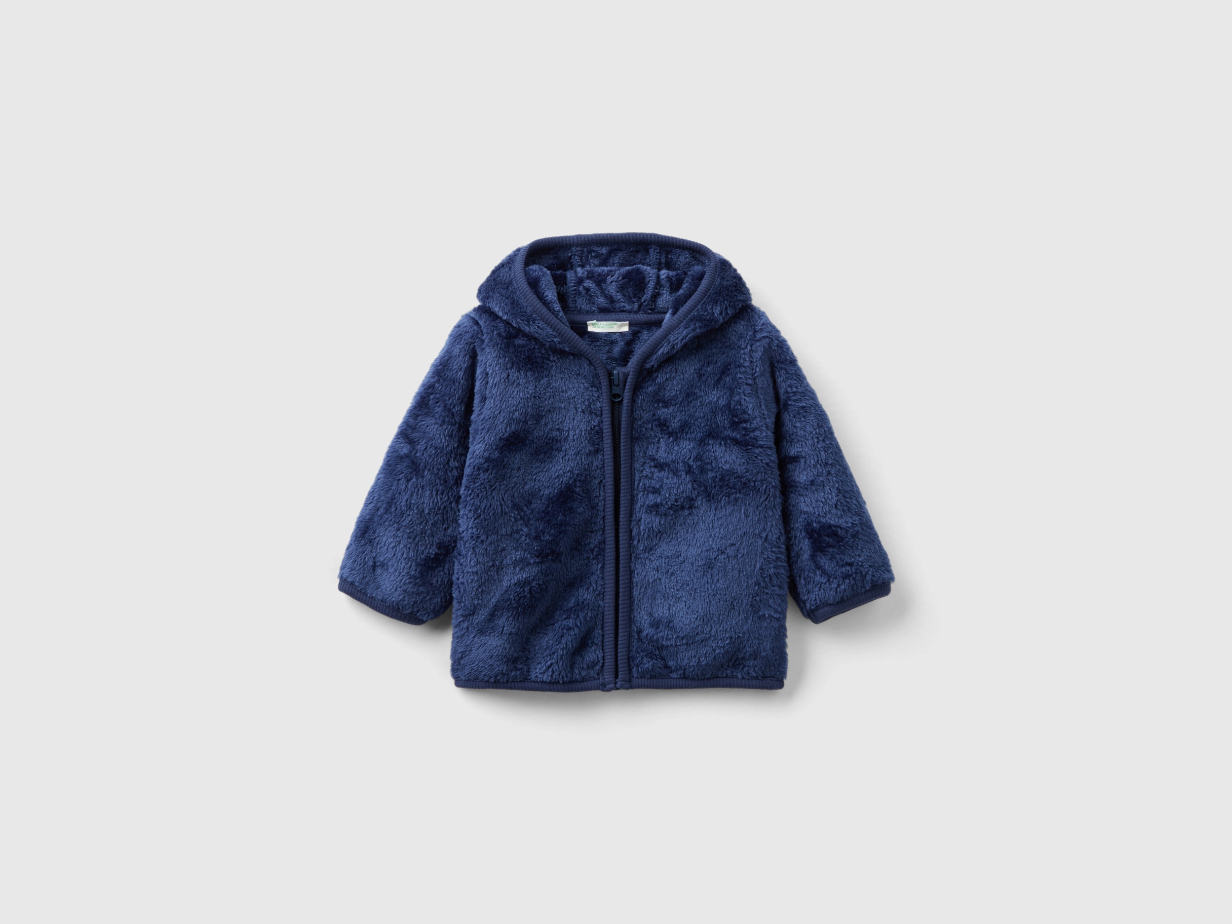 Benetton, Faux Fur Sweatshirt With Zip, size 3-6, Dark Blue, Kids