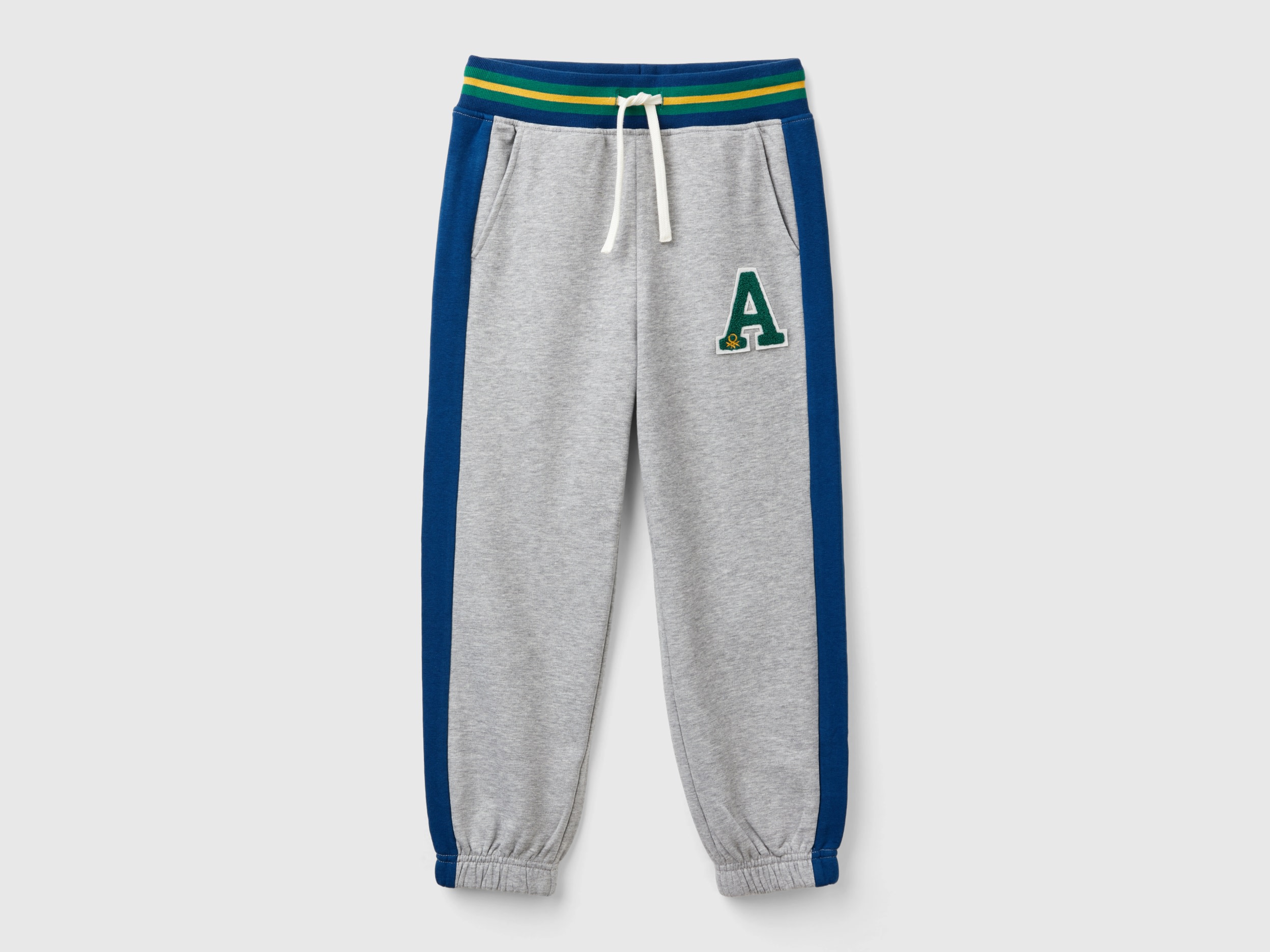 Benetton, Pantaloni In Felpa Con Bande, Grigio Chiaro, Bambini