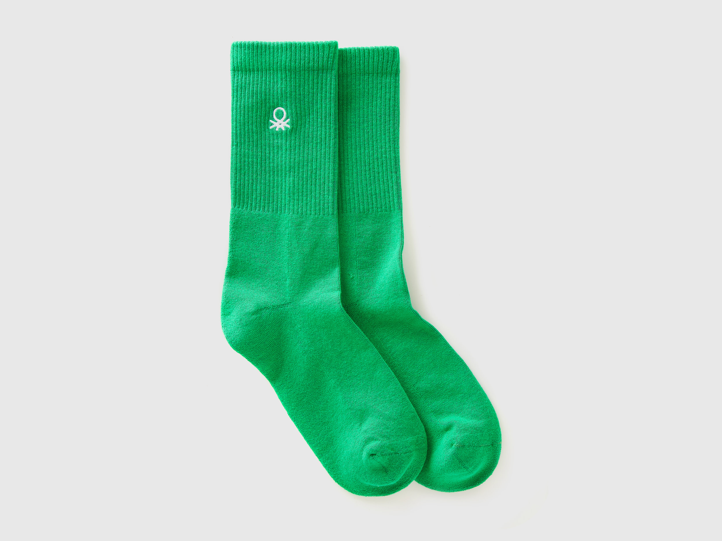 Benetton, Calzini Sportivi In Misto Cotone Bio, Verde, Donna