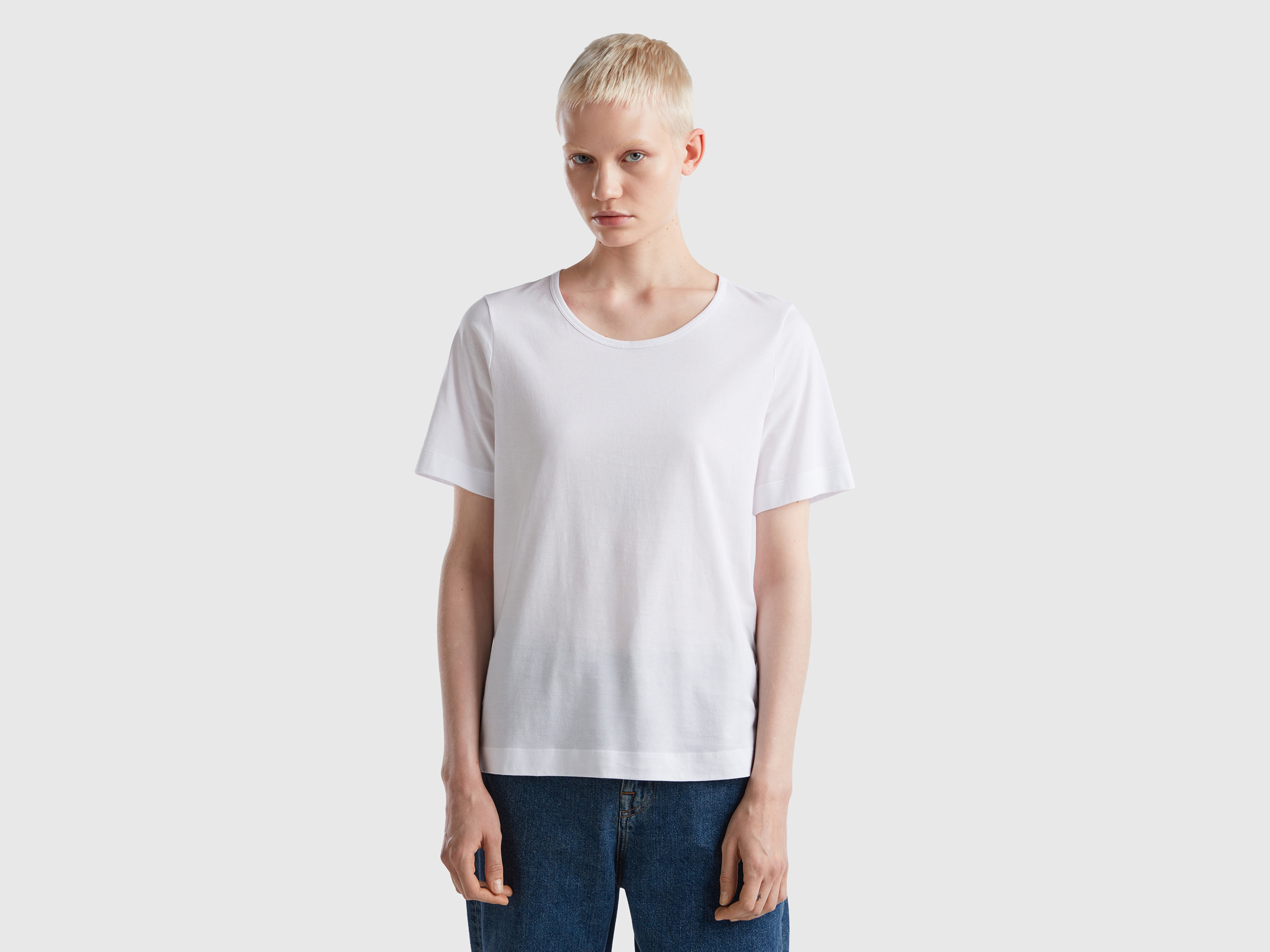 Benetton, White Short Sleeve T-shirt, size L, White, Women