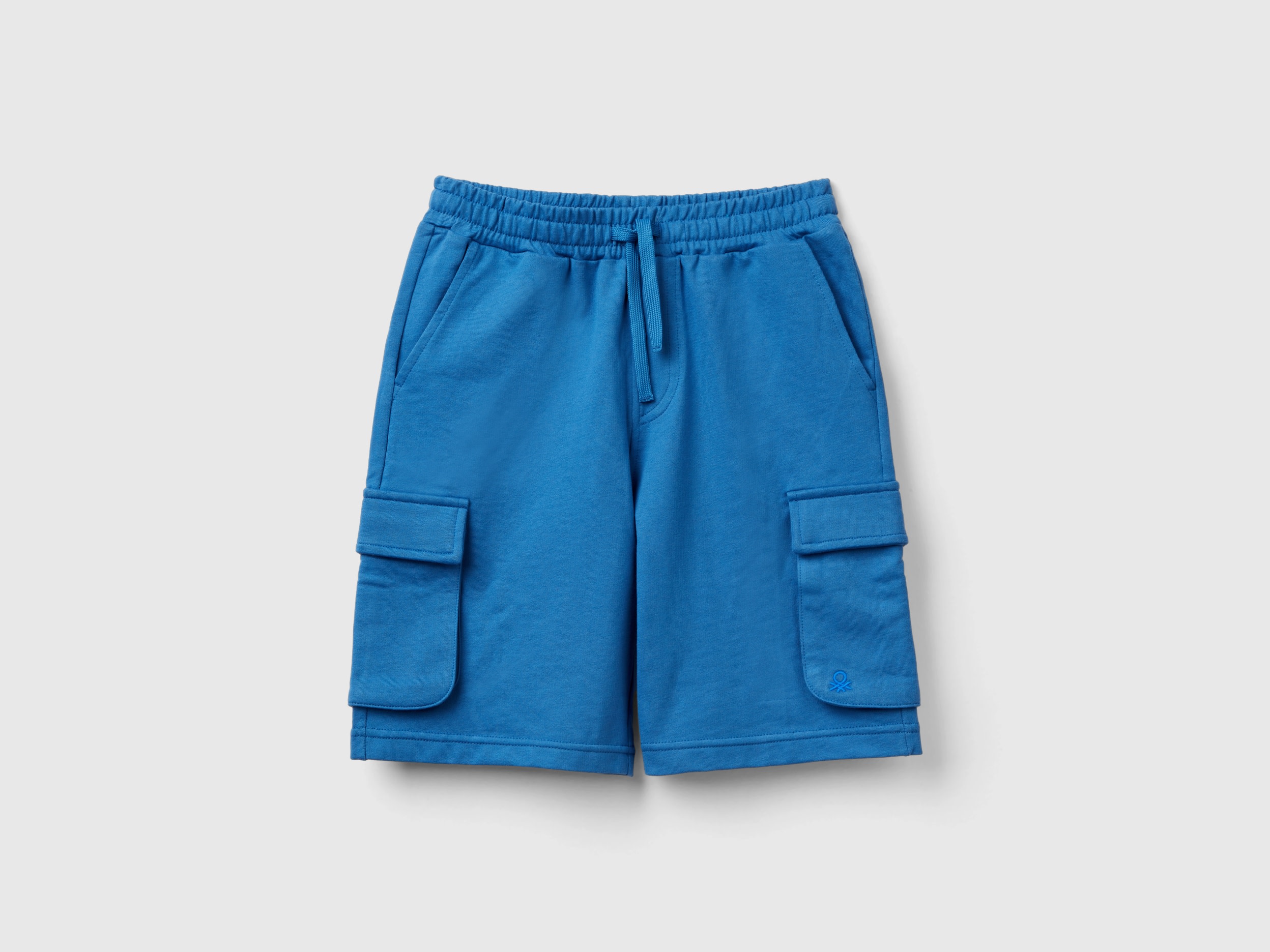 Image of Benetton, Cargo Shorts In Light Sweat Fabric, size XL, Blue, Kids