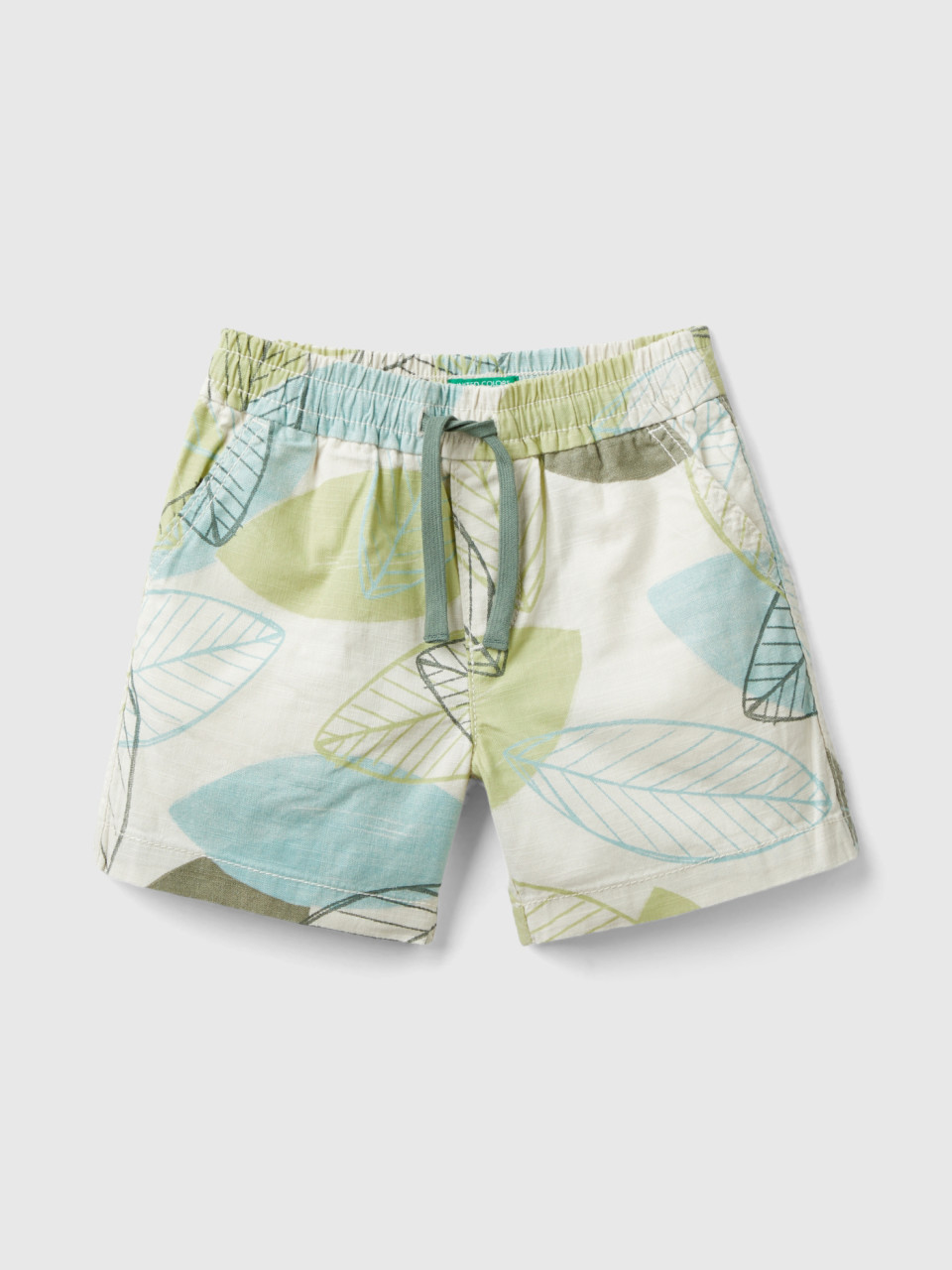 Benetton, Shorts With Leaf Print, Creamy White, Kids