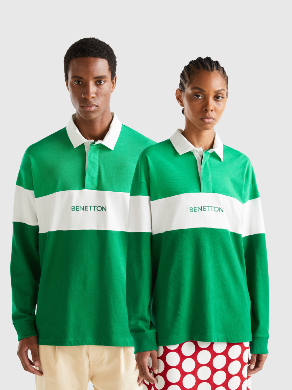 Benetton, Green Rugby Style Polo, Green, Men