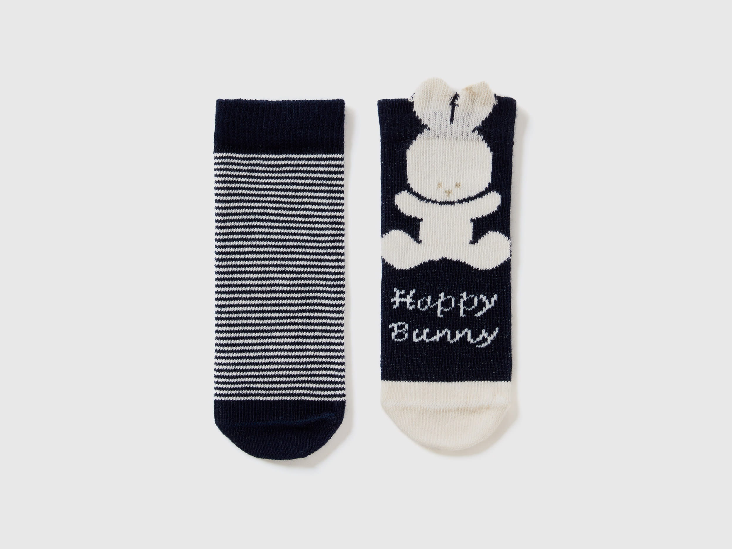 Benetton, Set Calzini Con Righe E Coniglietto, Blu Scuro, Bambini