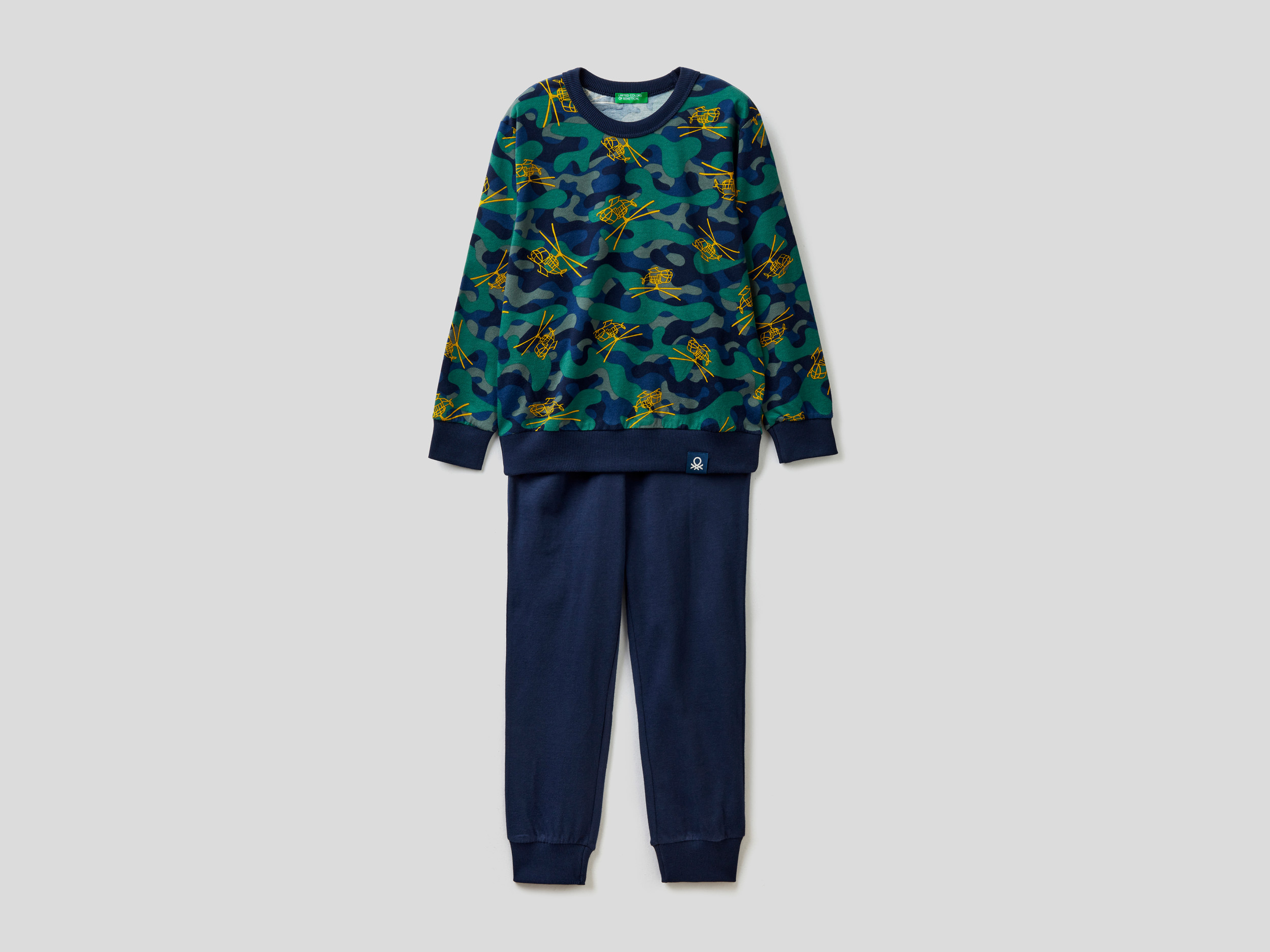 Benetton, Pyjama Long Avec T-shirt À Motif, taille XXS, Bleu Foncé, Enfants