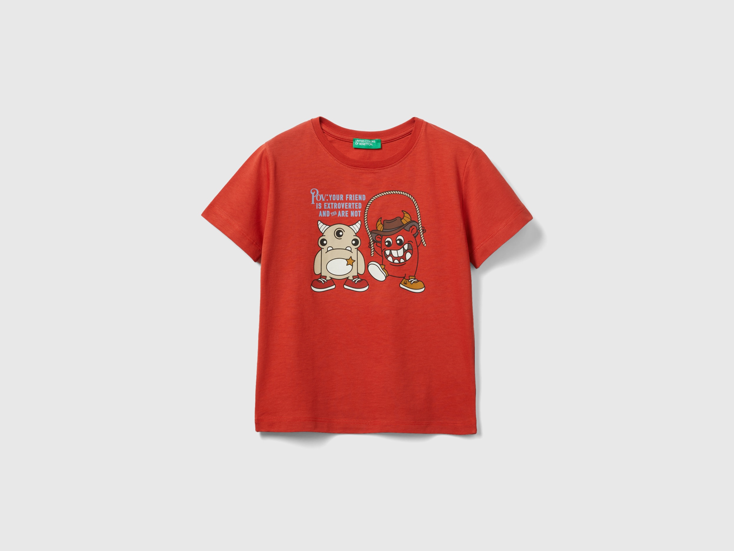 Benetton, T-shirt With Animal Print, size 3-4, Red, Kids