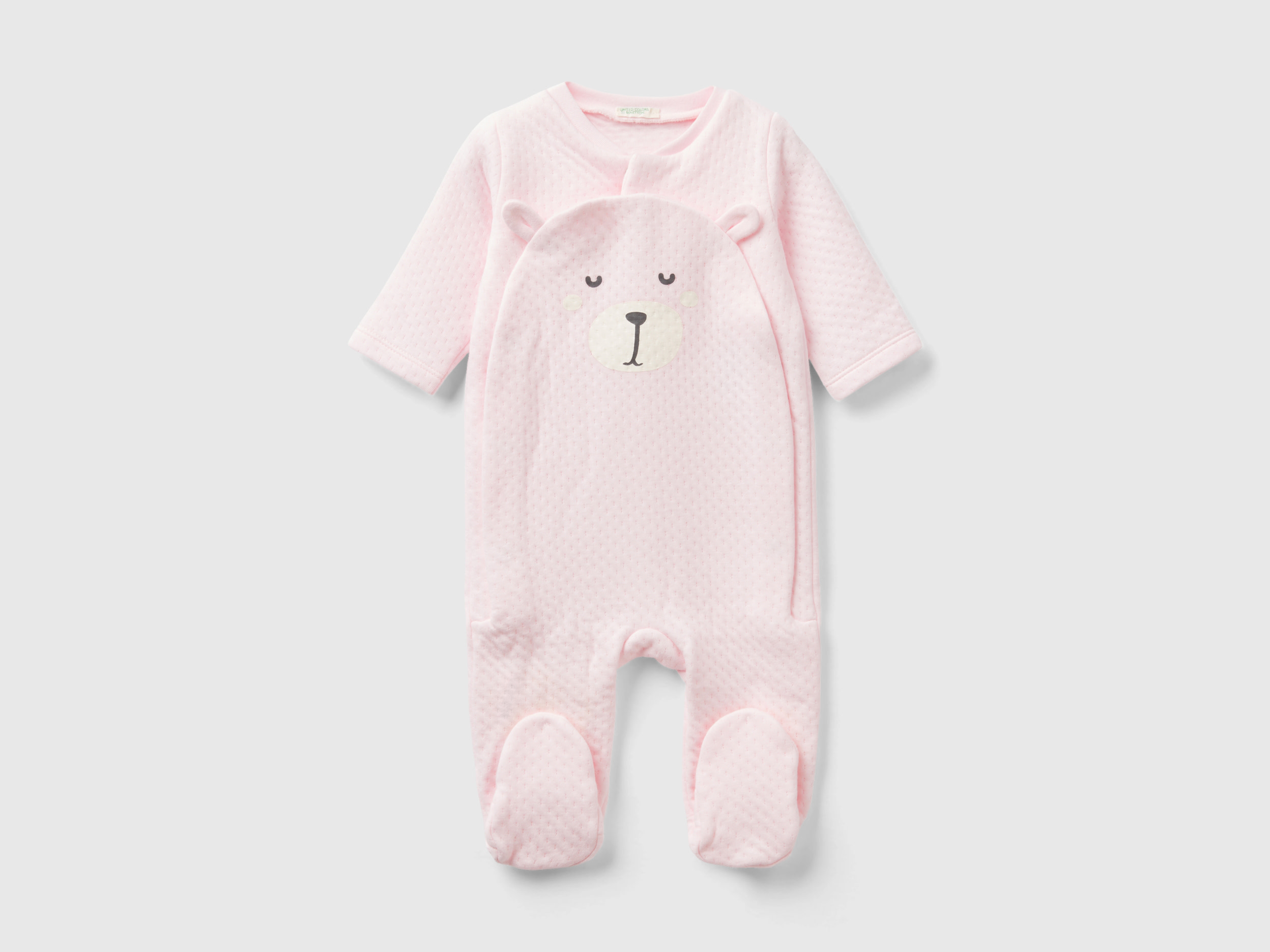 Benetton, Teddy Bear Onesie With Quilted Look, size 9-12, Soft Pink, Kids