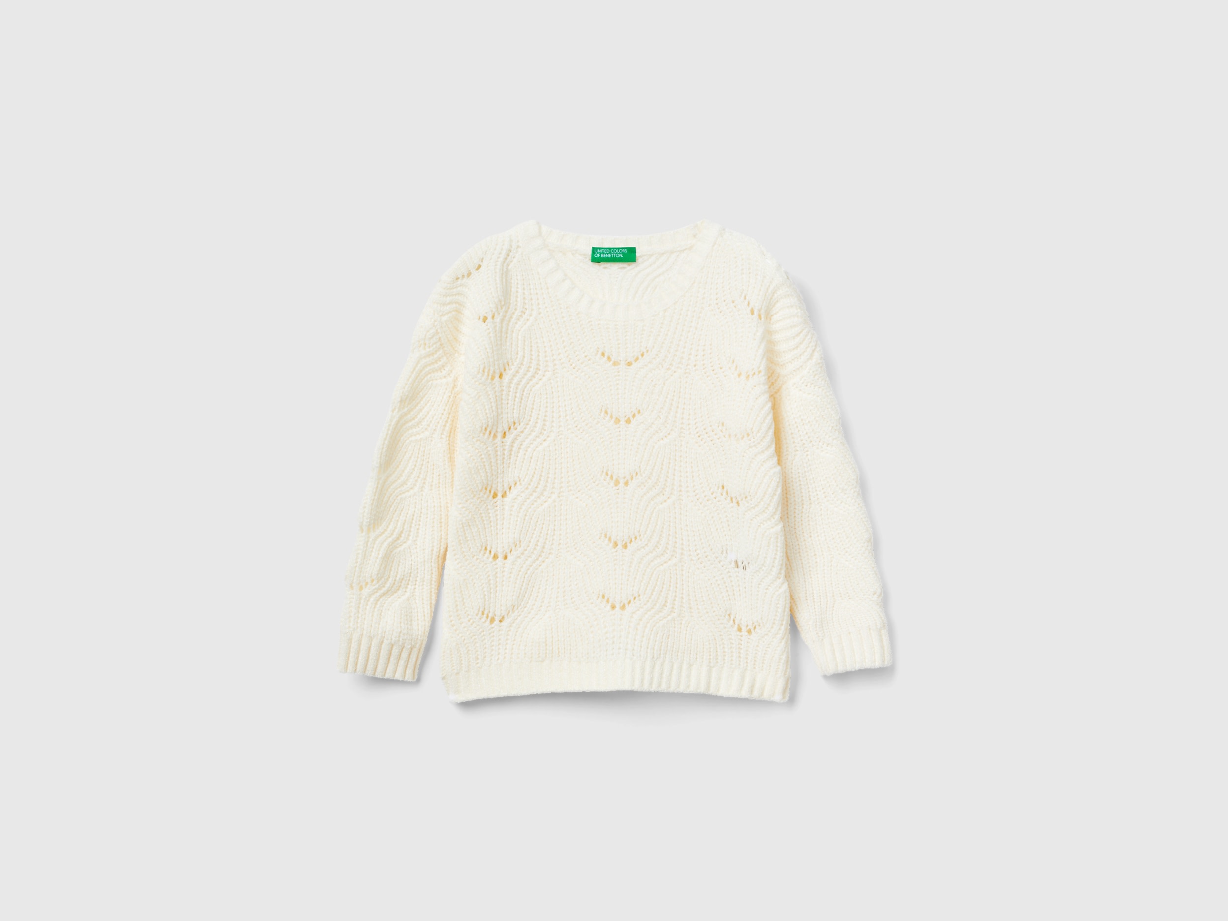 Benetton, Knit Chenille Sweater, size 2-3, Creamy White, Kids