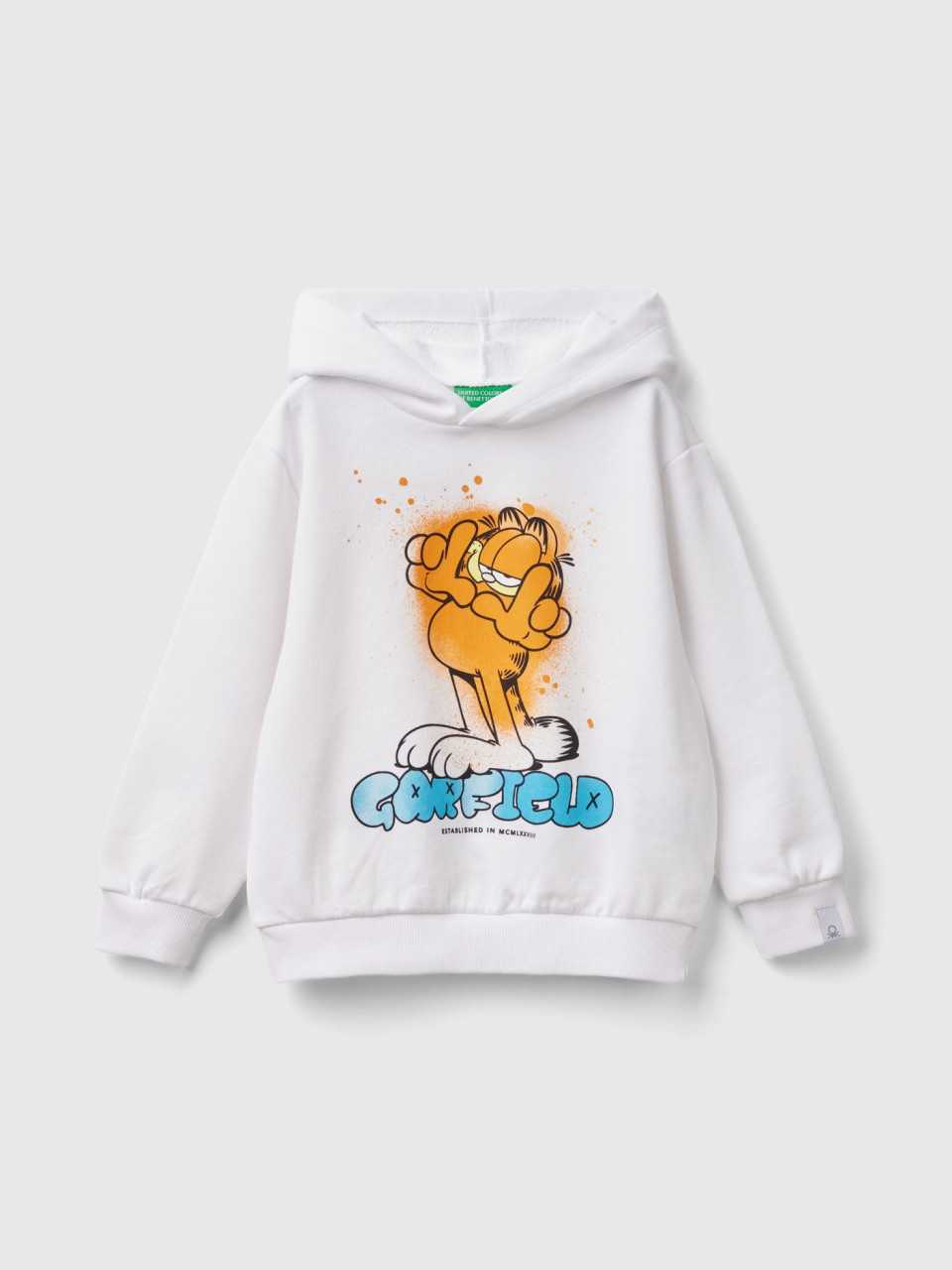 Benetton, Sweat Garfield ©2024 By Paws, taille 5-6, Blanc
