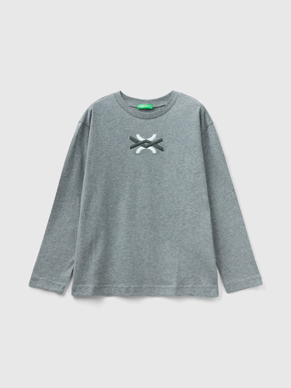 Benetton, T-shirt Chaud En 100 % Coton Bio, Gris Foncé, Enfants