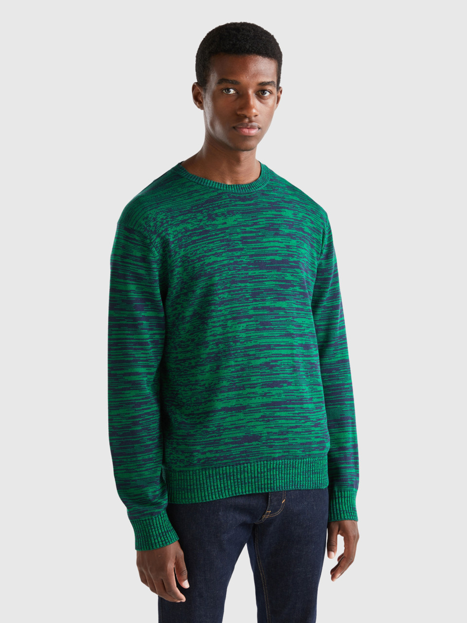 Benetton, Pullover Mit Streifenmotiv, Grün, male