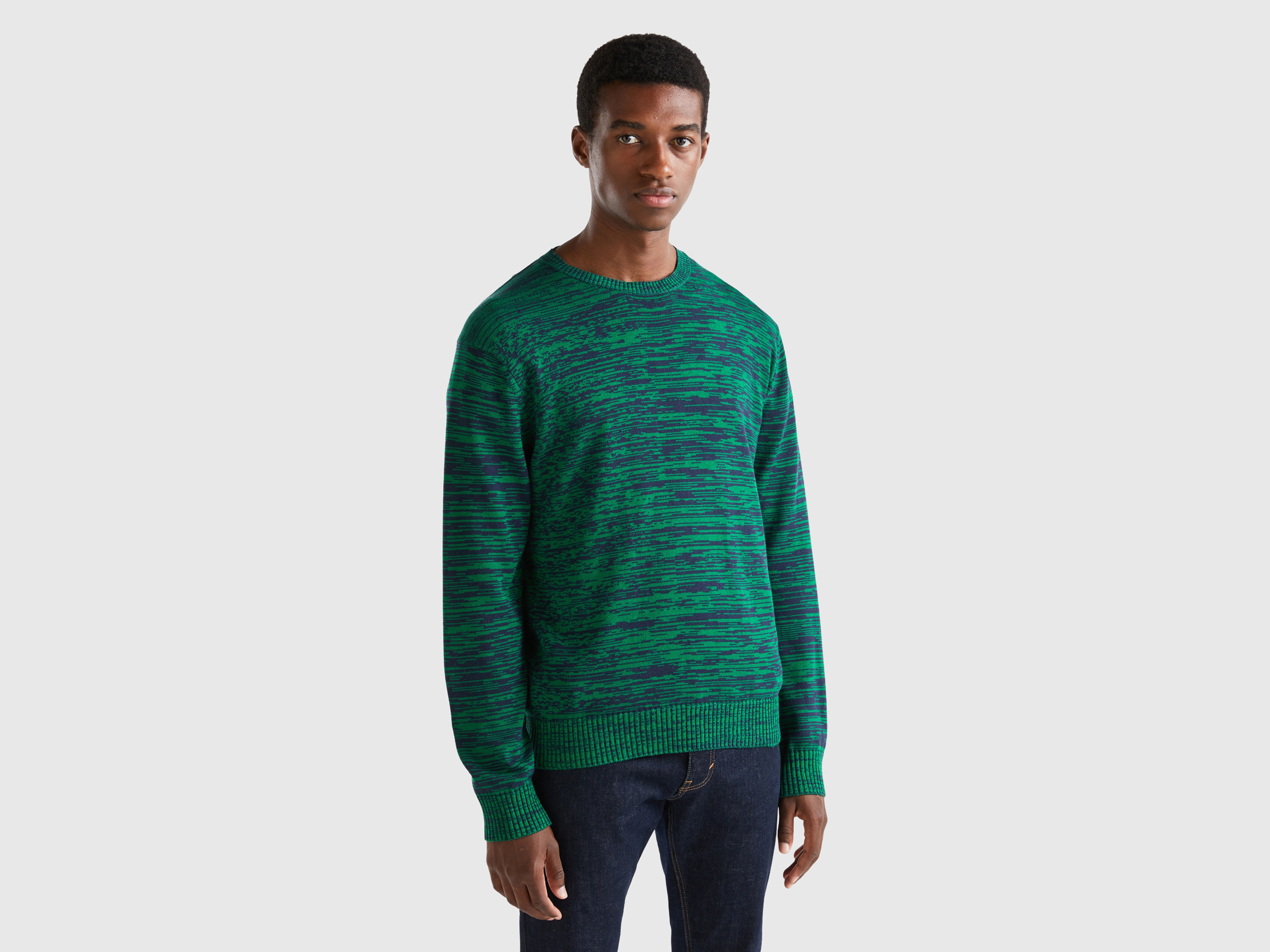 Benetton, Sweater With Striped Motif, size XXL, Green, Men