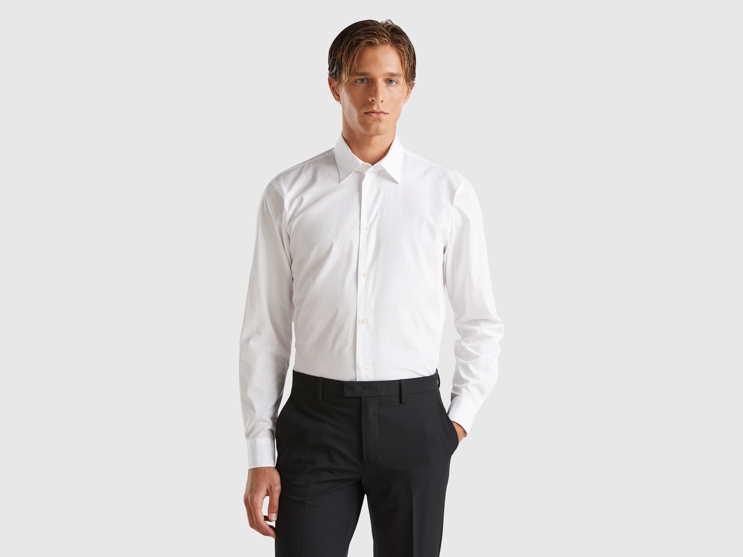 Benetton, Τζιν Slim Fit Ψηλόμεσο, size XXL, Λευκο, Ανδρικά φωτογραφία