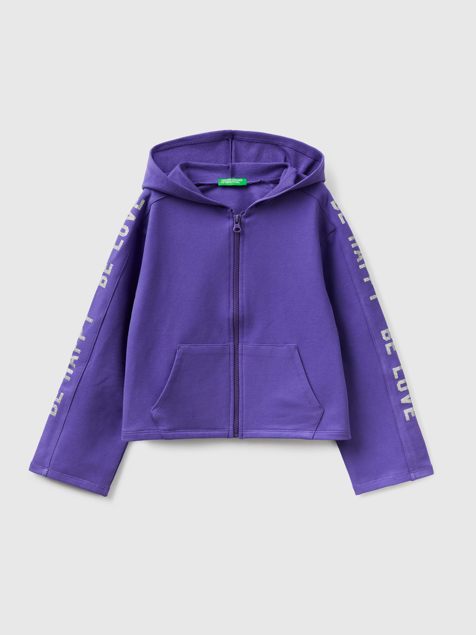 Benetton, Warm Boxy Fit Sweatshirt With Print, Violet, Kids