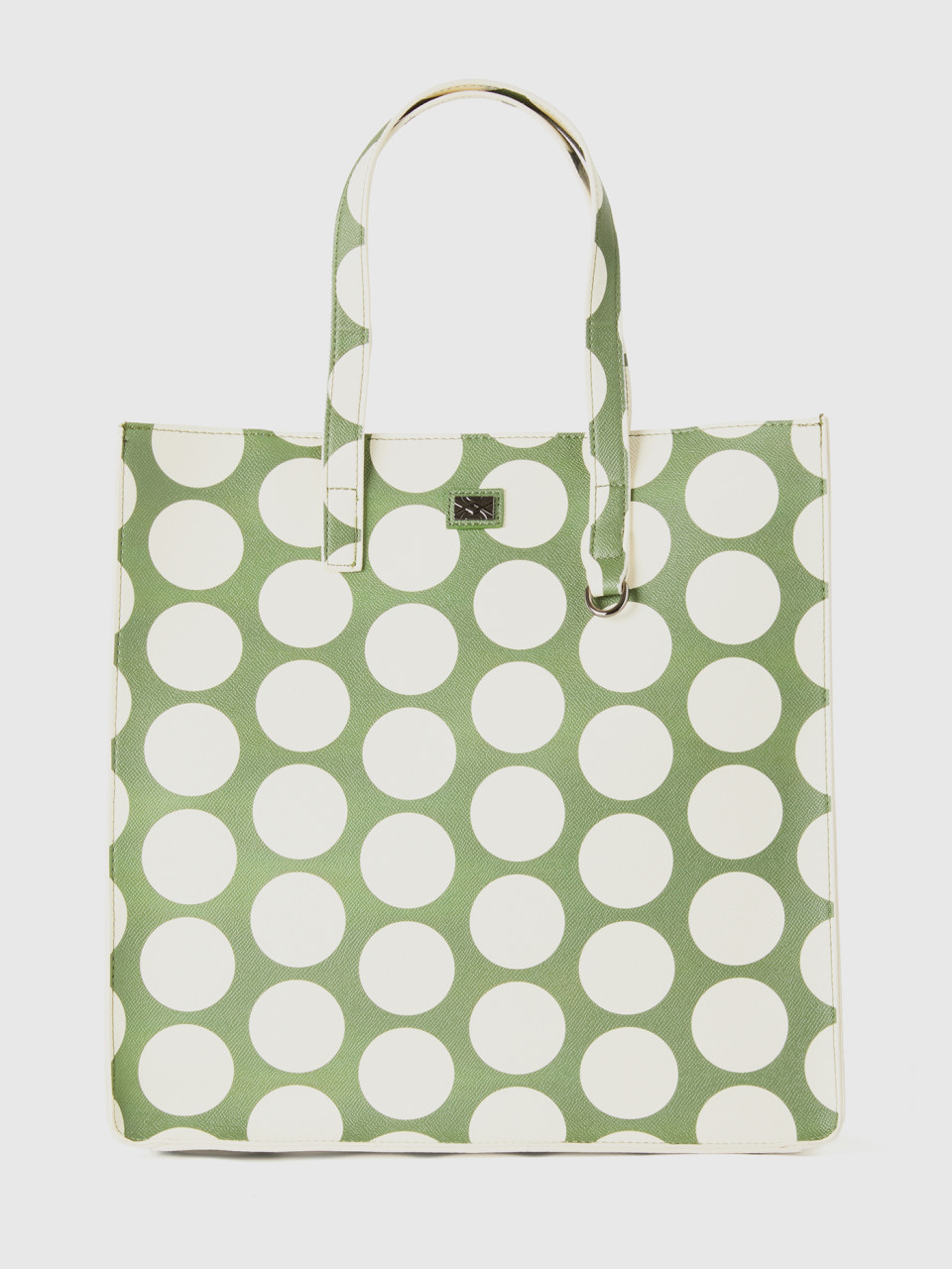 Benetton, Green Shopping Bag With White Polka Dots, Green, Women