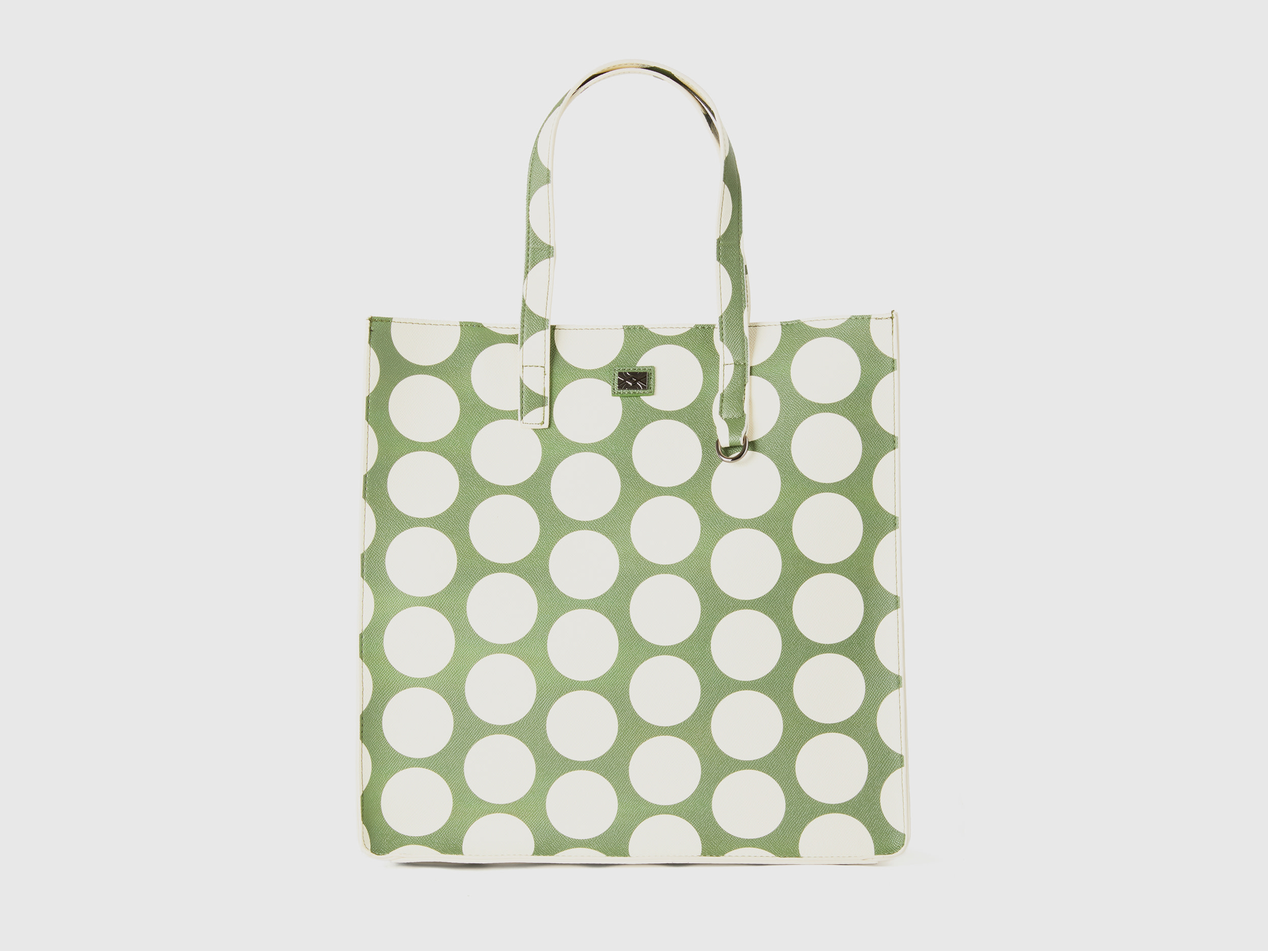 Benetton, Green Shopping Bag With White Polka Dots, size OS, Green, Women