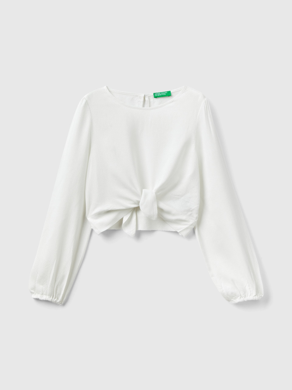 Benetton, Cropped Blouse With Knot, Creamy White, Kids