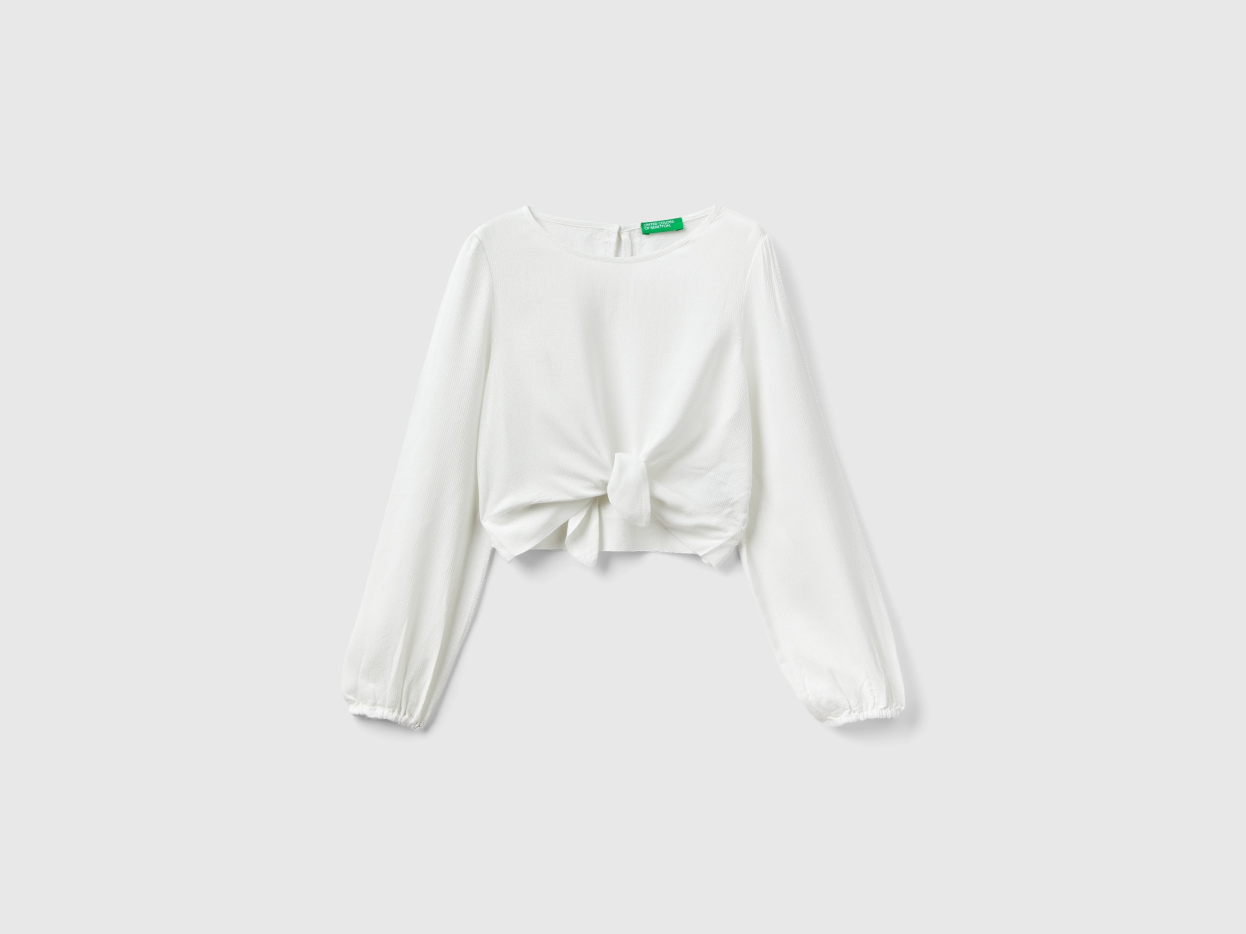 Benetton, Cropped Blouse With Knot, size 3XL, Creamy White, Kids