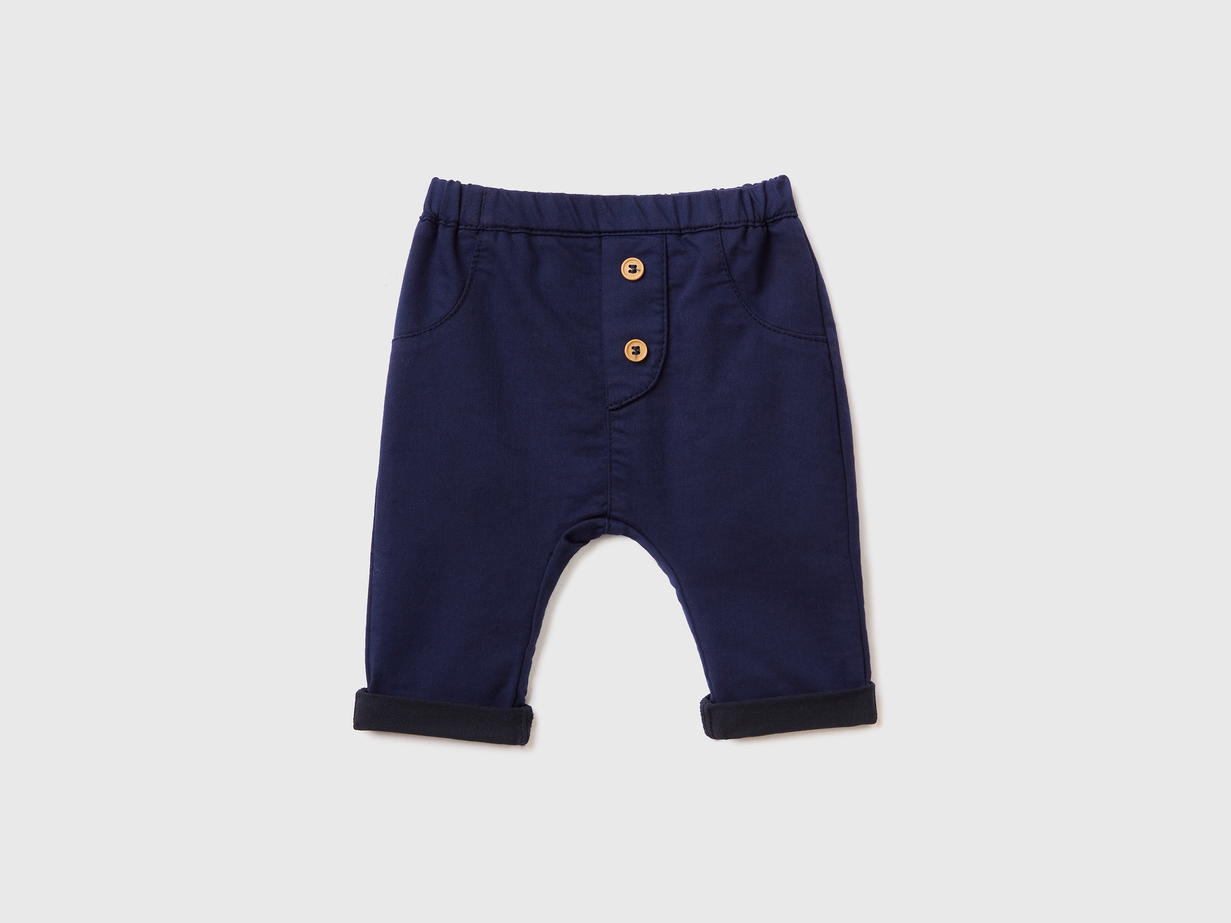 Benetton, Trousers In Stretch Cotton Blend, size 6-9, Dark Blue, Kids