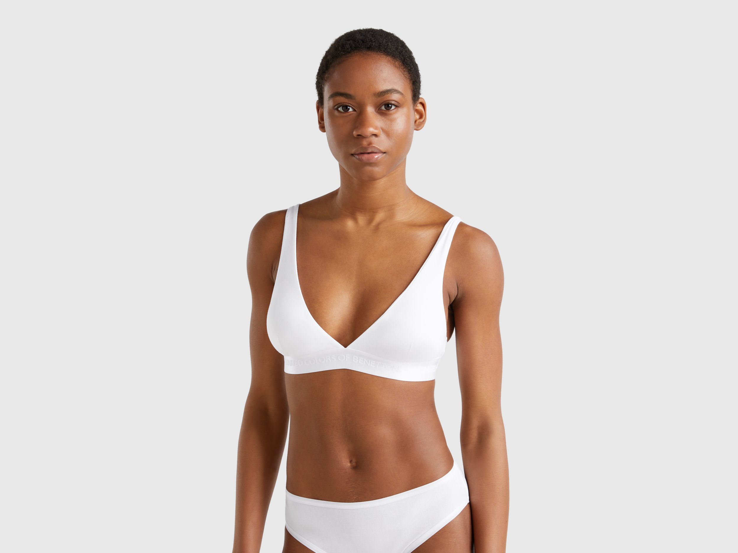 Benetton, Triangle Bra In Stretch Cotton, size 38, White, Women