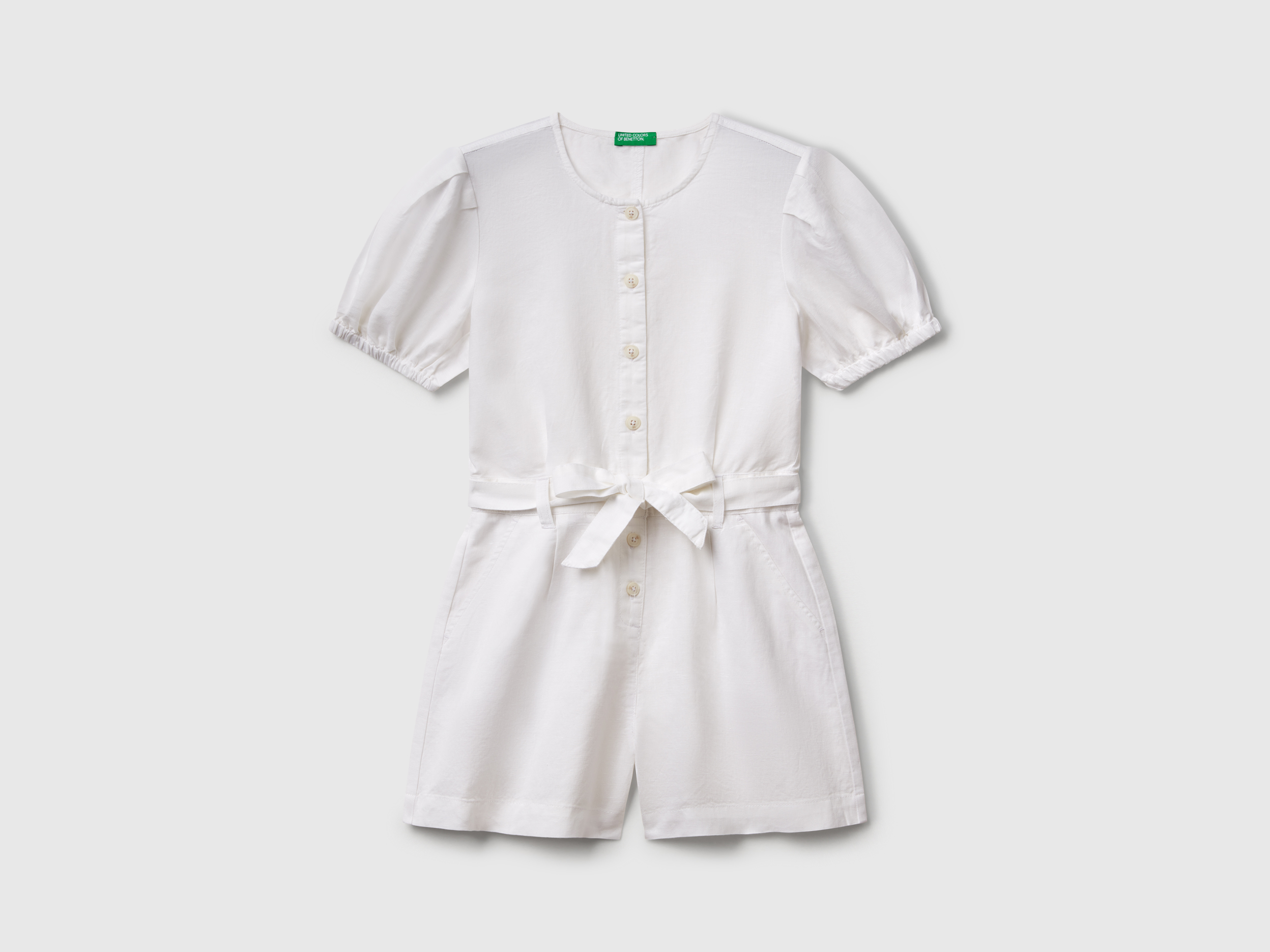 Benetton, Combinaison En Lin Mélangé Avec Ceinture, taille 2XL, Blanc, Enfants - United Colors of Benetton - Modalova