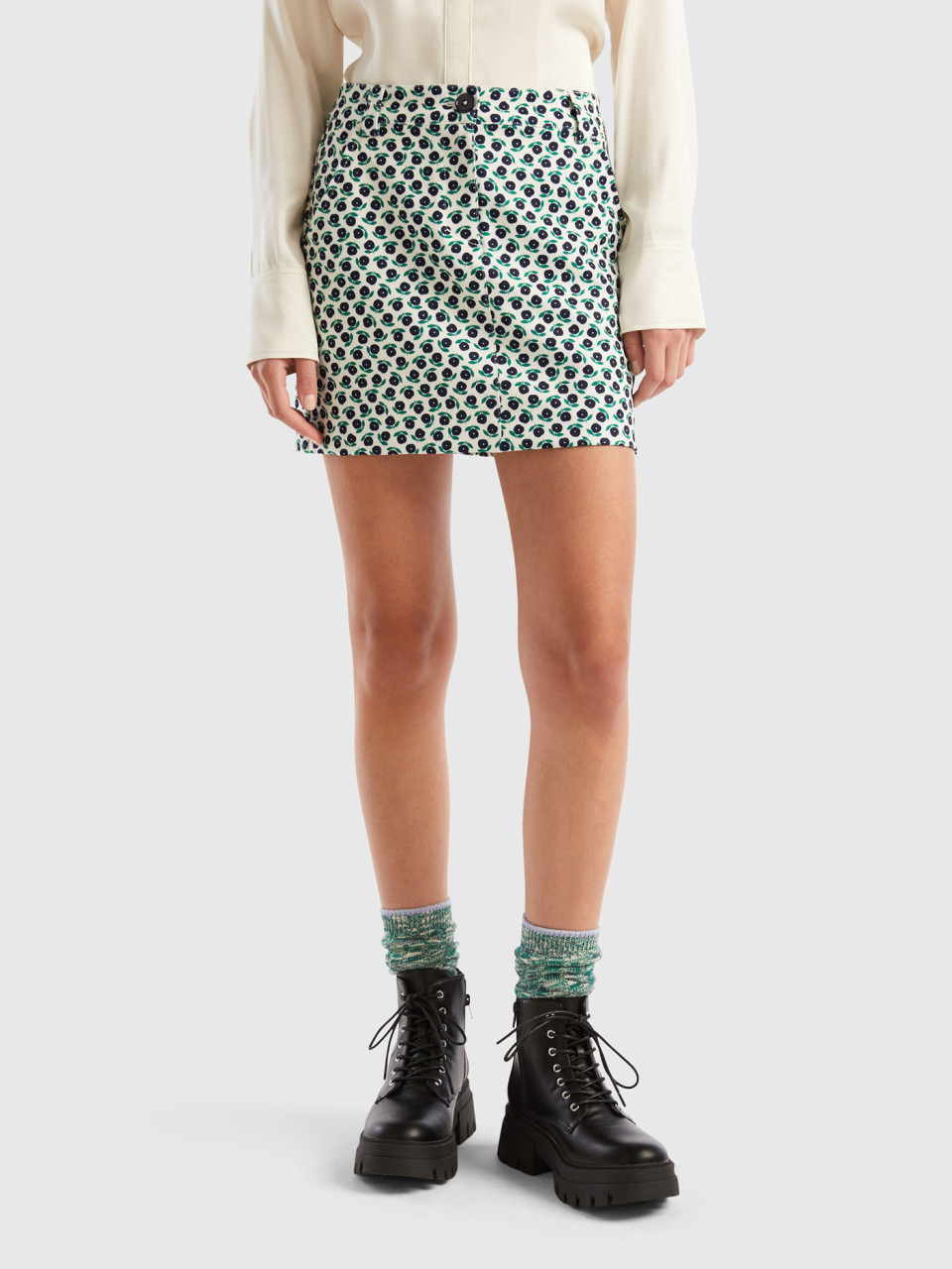 Benetton, Mini Skirt With Floral Print, Multi-color, Women