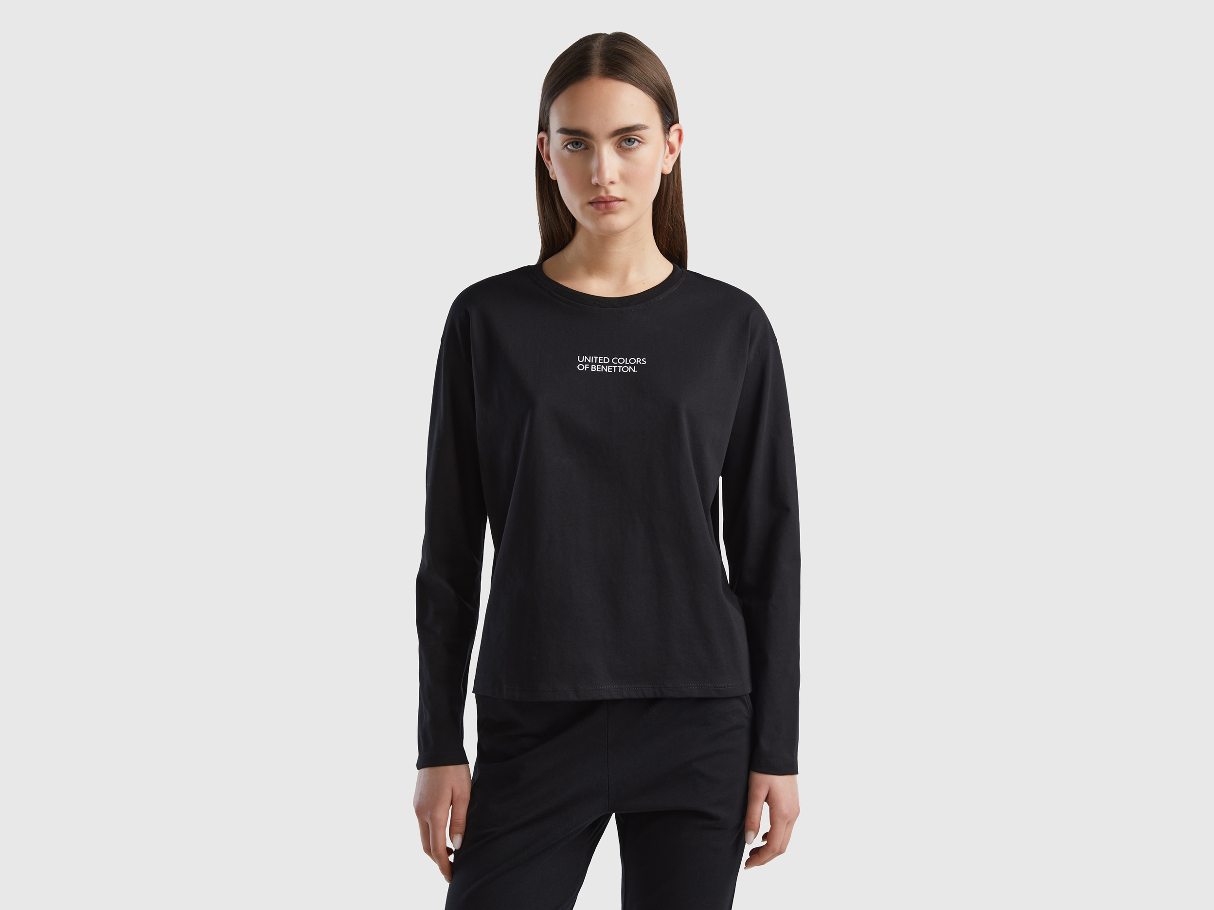 Benetton, T-shirt With Logo Print, size L, Black, Women