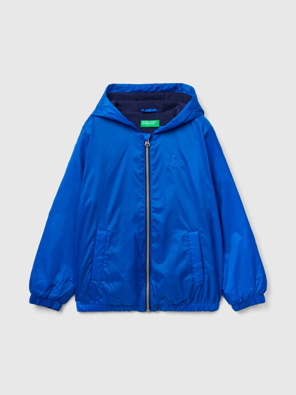 Benetton, Nylon Jacket With Zip And Hood, Bright Blue, Kids