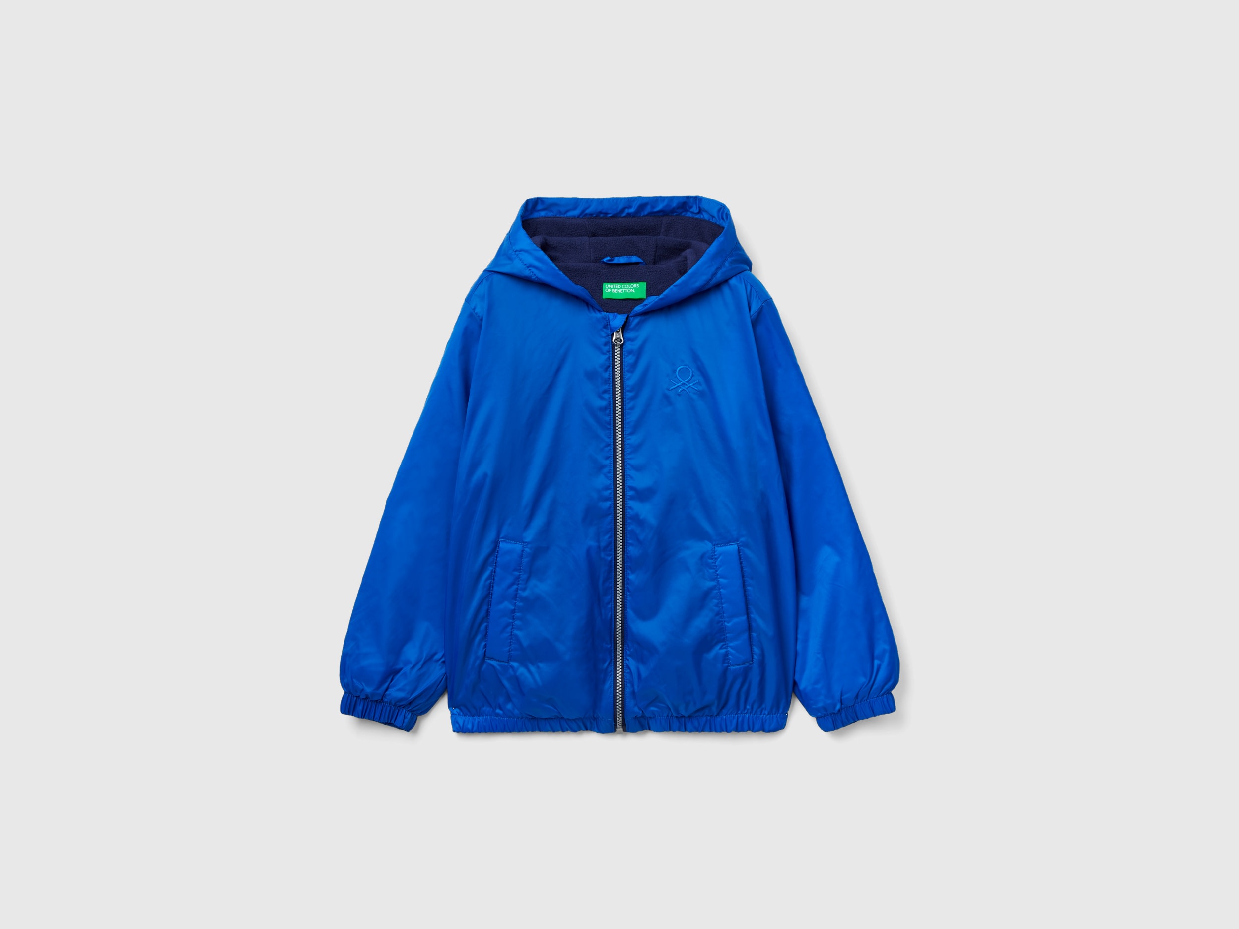 Benetton, Nylon Jacket With Zip And Hood, size 2XL, Bright Blue, Kids
