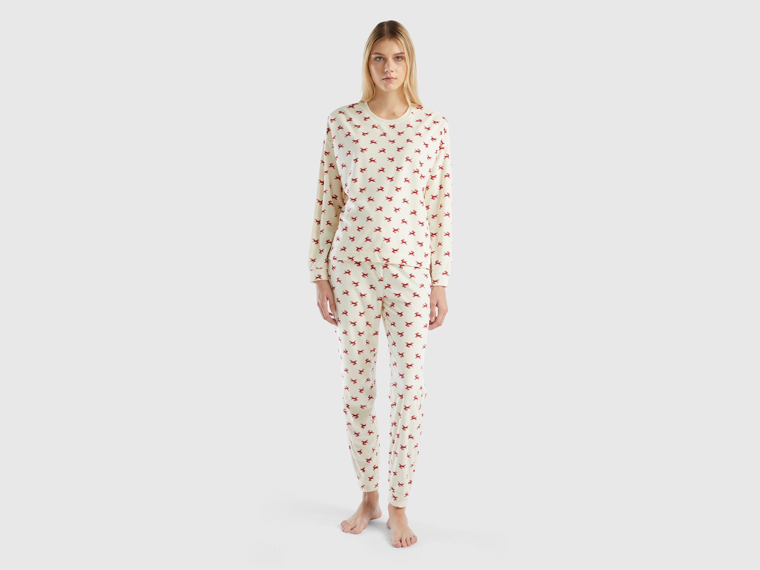 Benetton, Chenille Reindeer Pyjamas, size L, Creamy White, Women