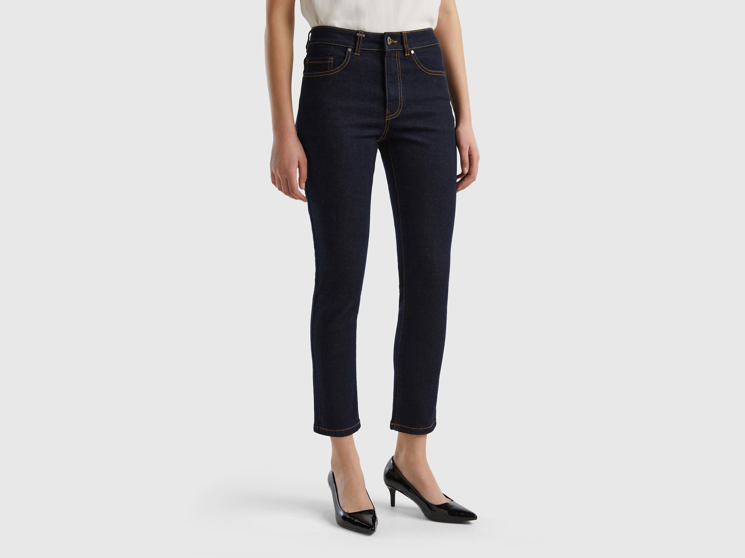 Benetton, Slim Fit High-waisted Jeans, size 31, Dark Blue, Women