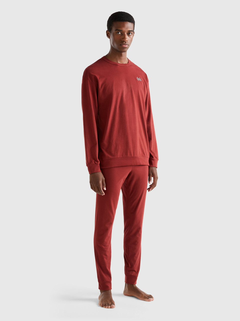 Benetton, Pyjamas With Logo In Long Fiber Cotton, Burgundy, Men