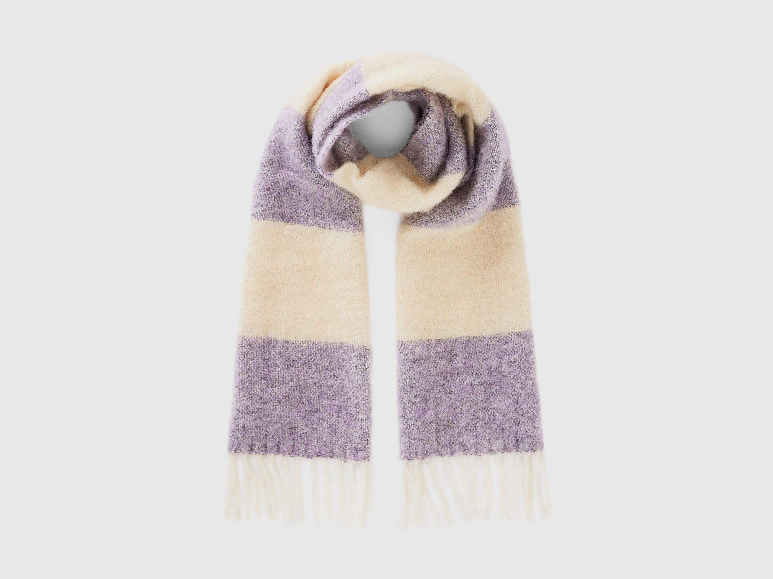 Benetton, Striped Scarf In Recycled Fabric And Wool Blend, size OS, Lilac, Women