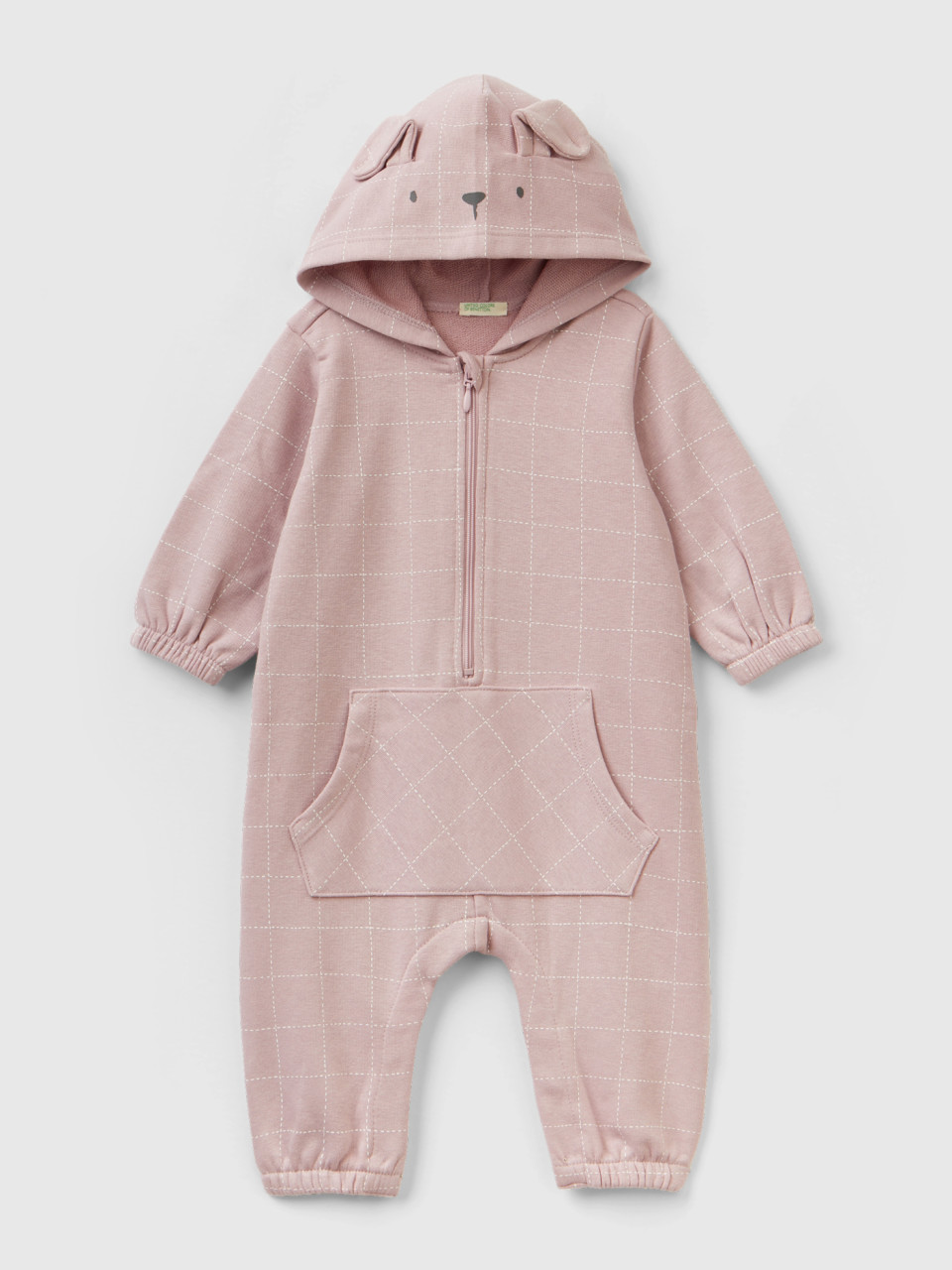 Benetton, Check Jumpsuit With Hood, Pink, Kids
