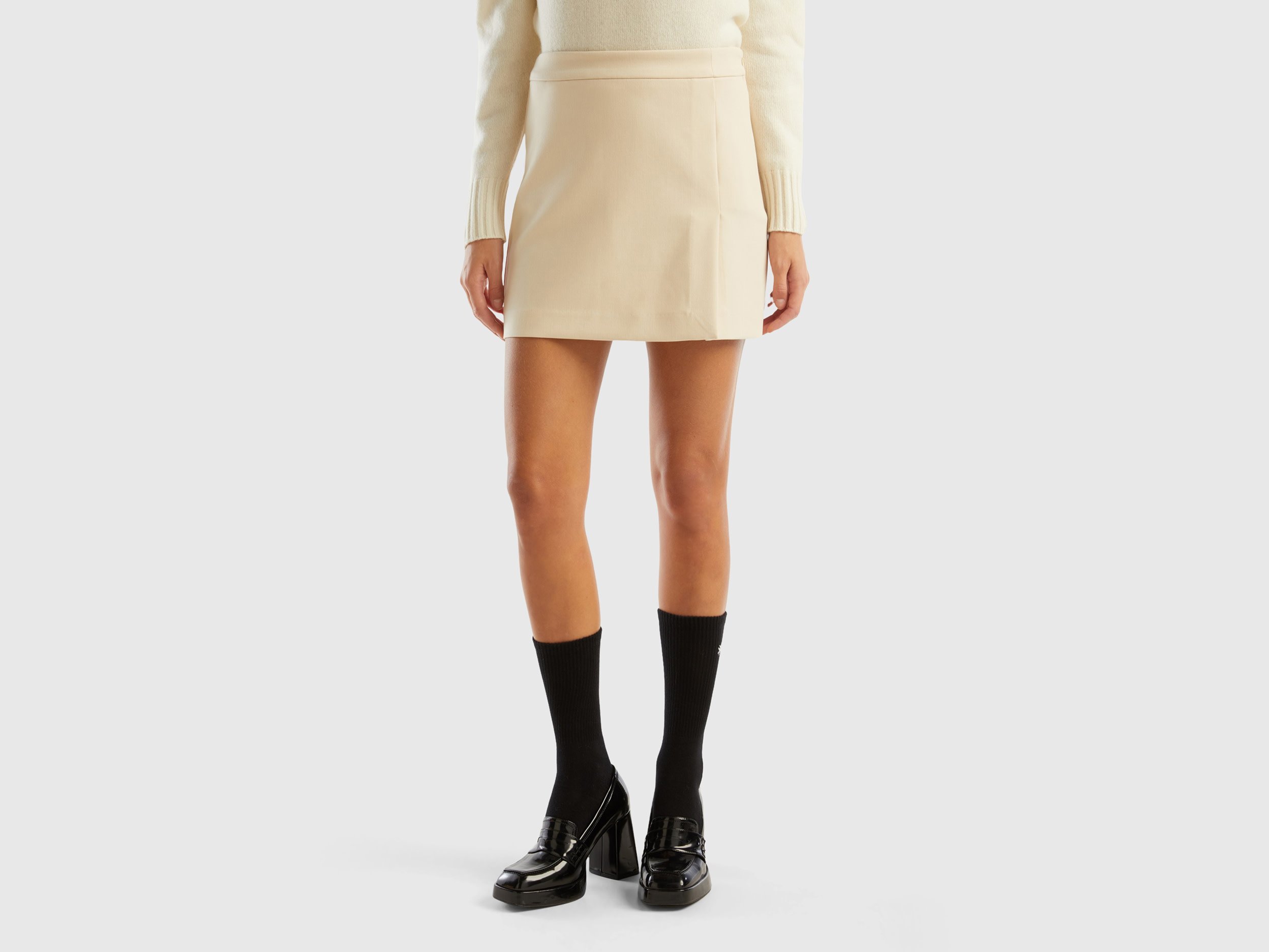 Benetton, Mini Skirt With Side Zipper, size 14, Beige, Women