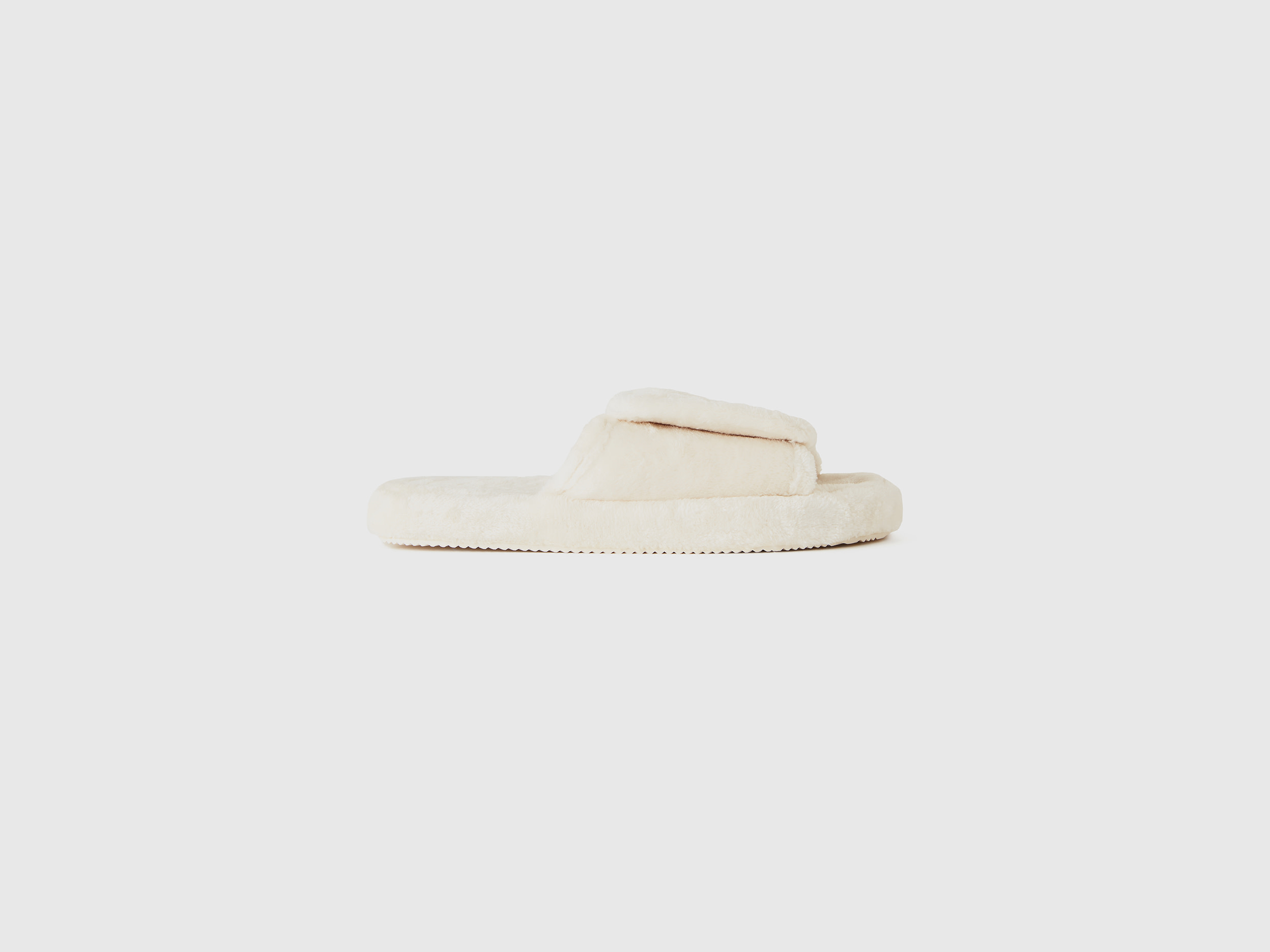 Benetton, Pantofole In Pelliccetta Sintetica, Bianco Panna, Donna