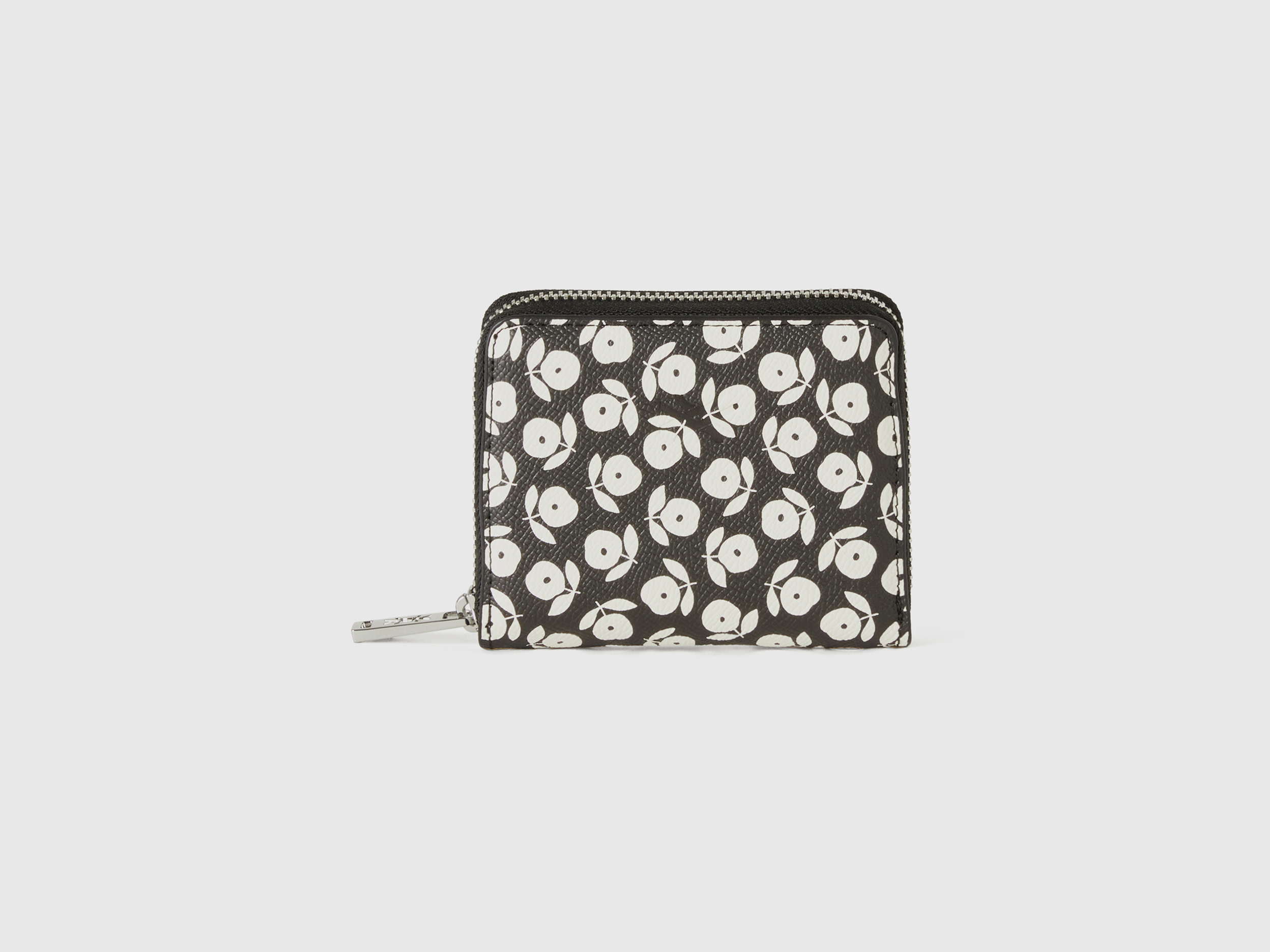 Benetton, Small Wallet With White Flowers, size OS, Black, Women