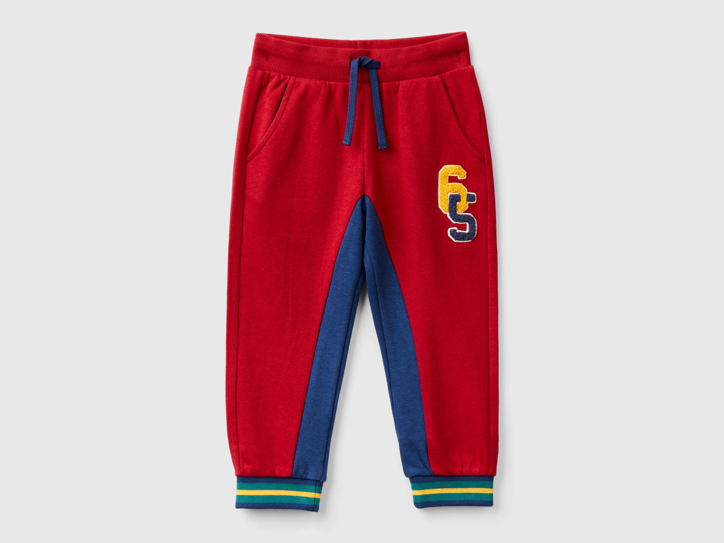 Benetton, Pantaloni In Felpa Con Ricamo, Rosso, Bambini