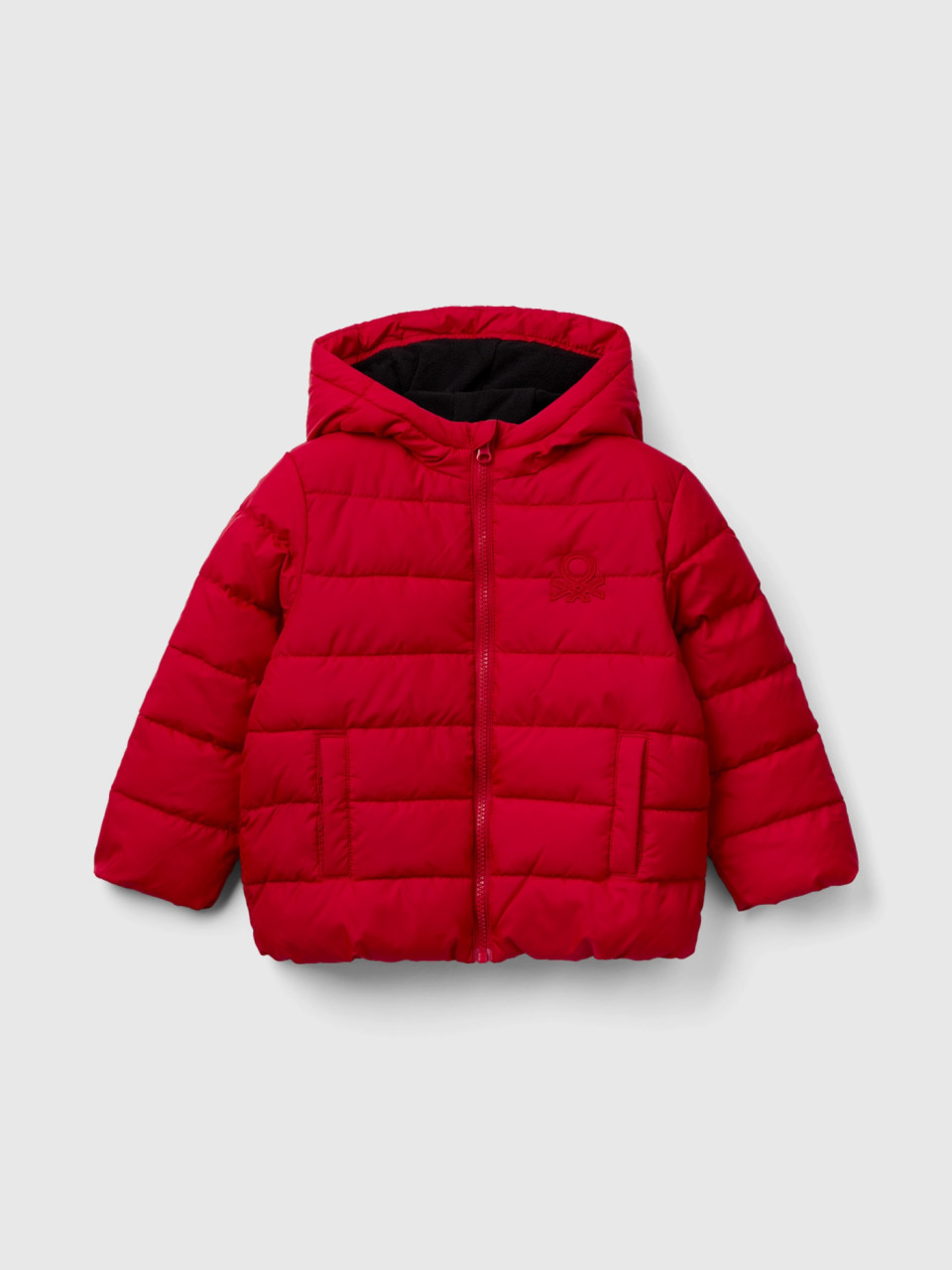 Benetton, Puffer Jacket With Hood And Logo, Red, Kids
