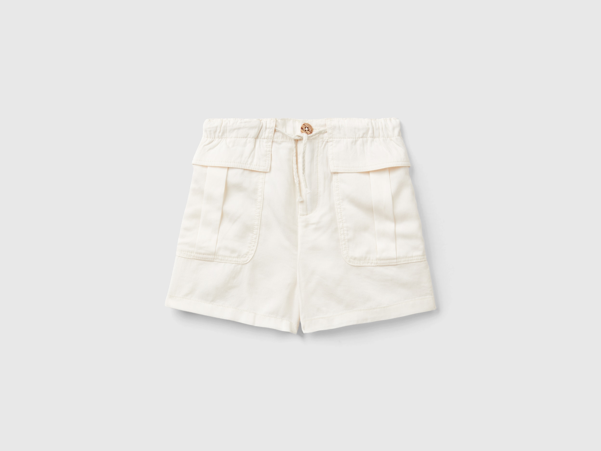 Benetton, Bermuda Fluidi Con Tasche, Bianco Panna, Bambini