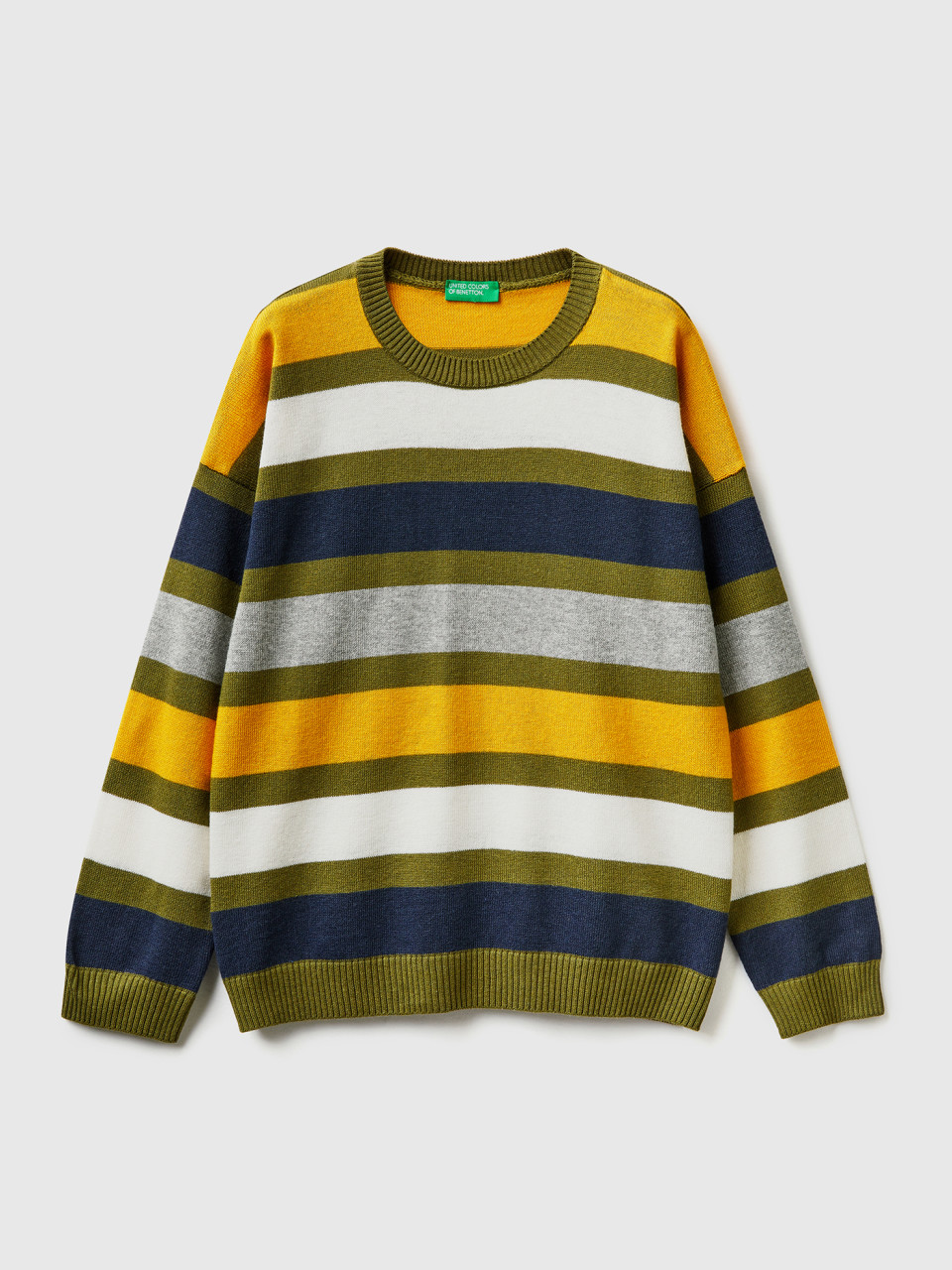 Benetton, Striped Sweater In Wool And Cotton Blend, Multi-color, Kids