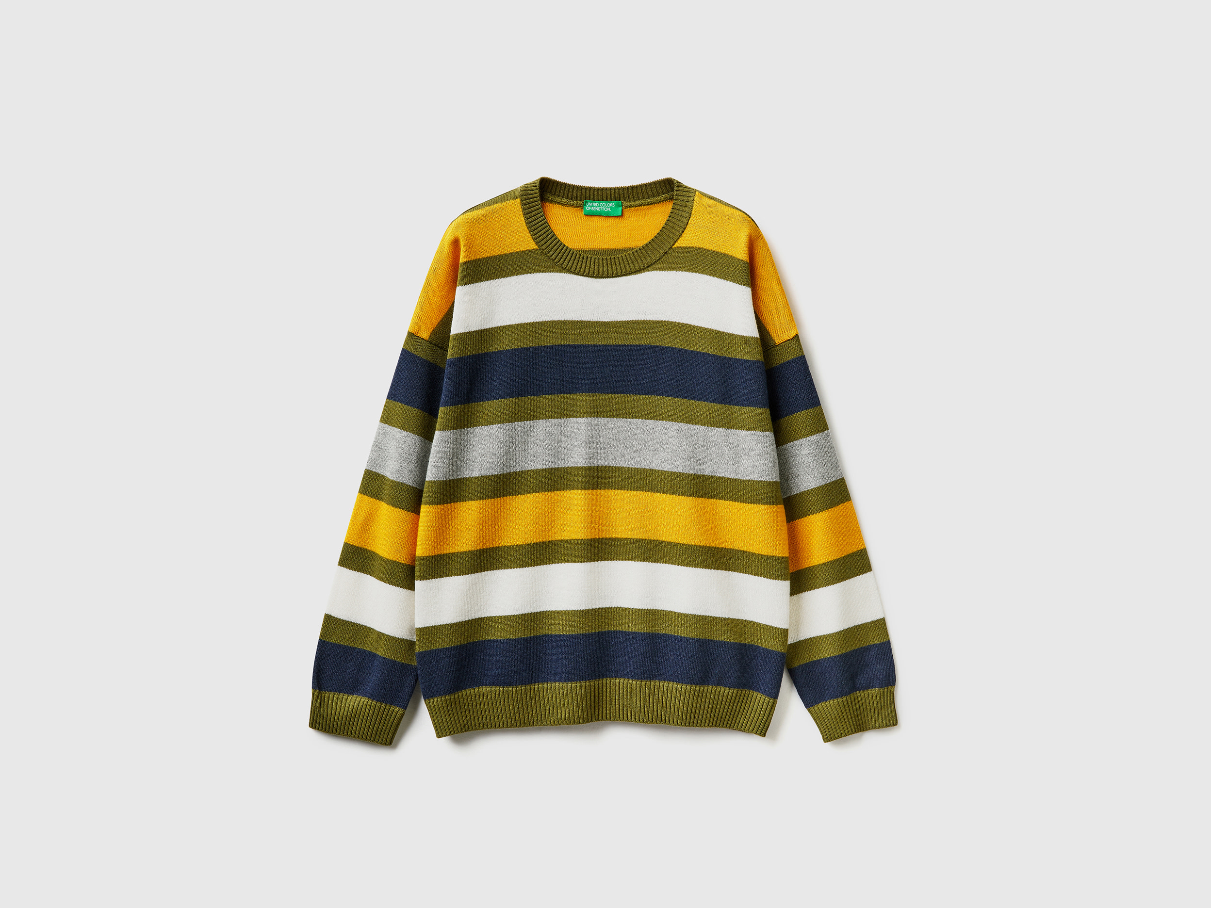 Benetton, Striped Sweater In Wool And Cotton Blend, size 3XL, Multi-color, Kids