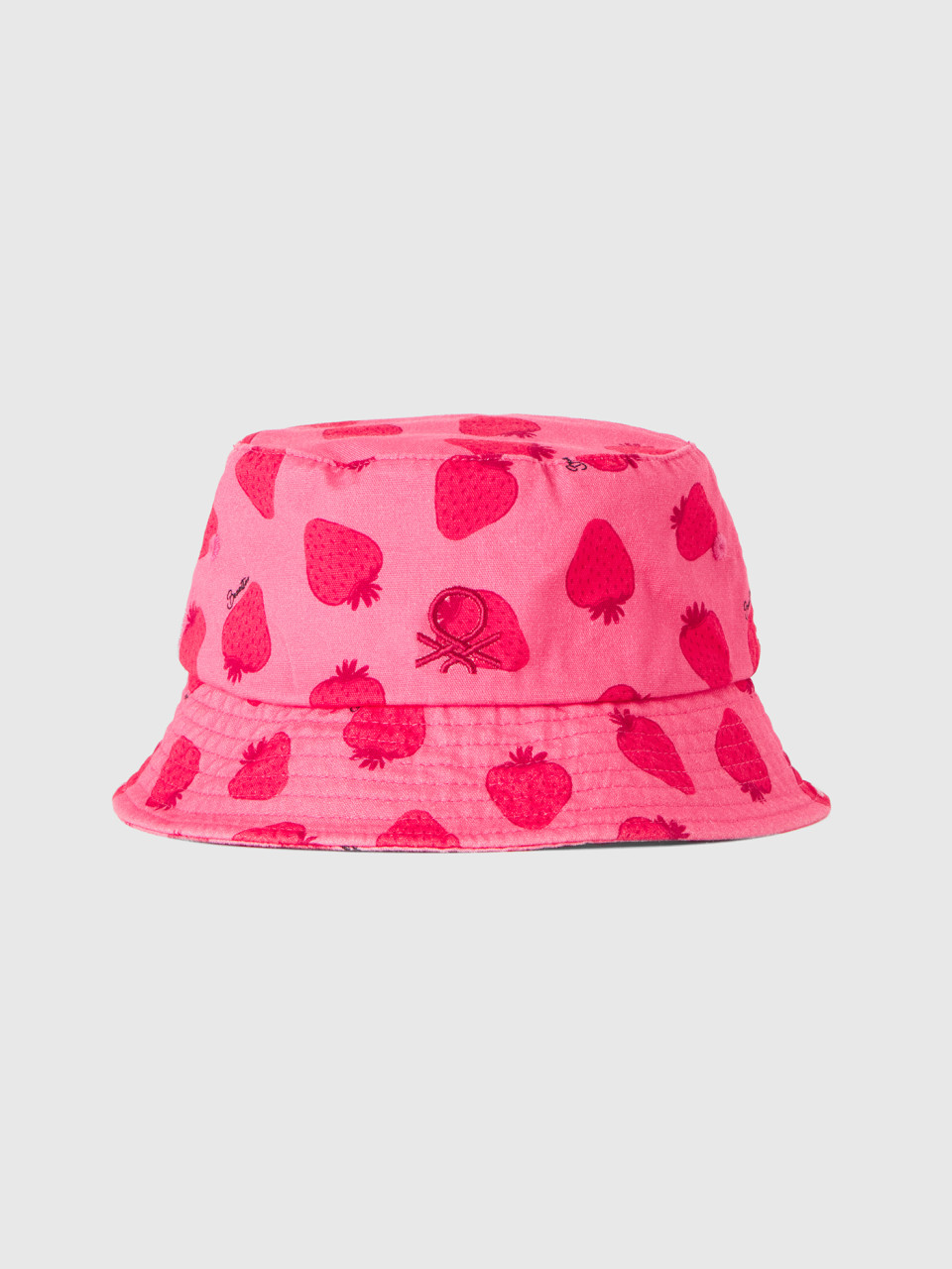 Benetton, Bucket Hat With Strawberry Pattern, Pink, Kids