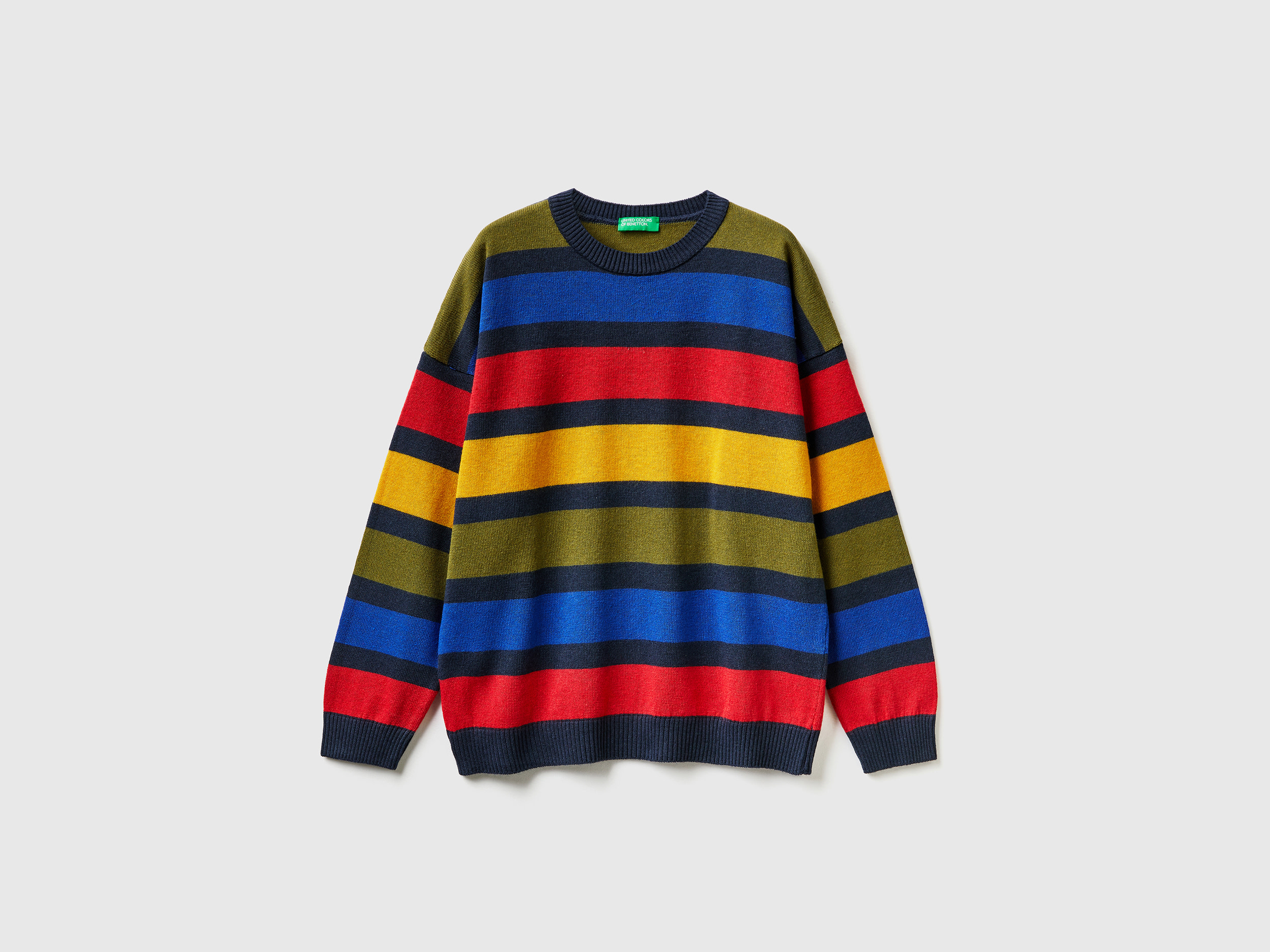 Benetton, Striped Sweater In Wool And Cotton Blend, size M, Multi-color, Kids