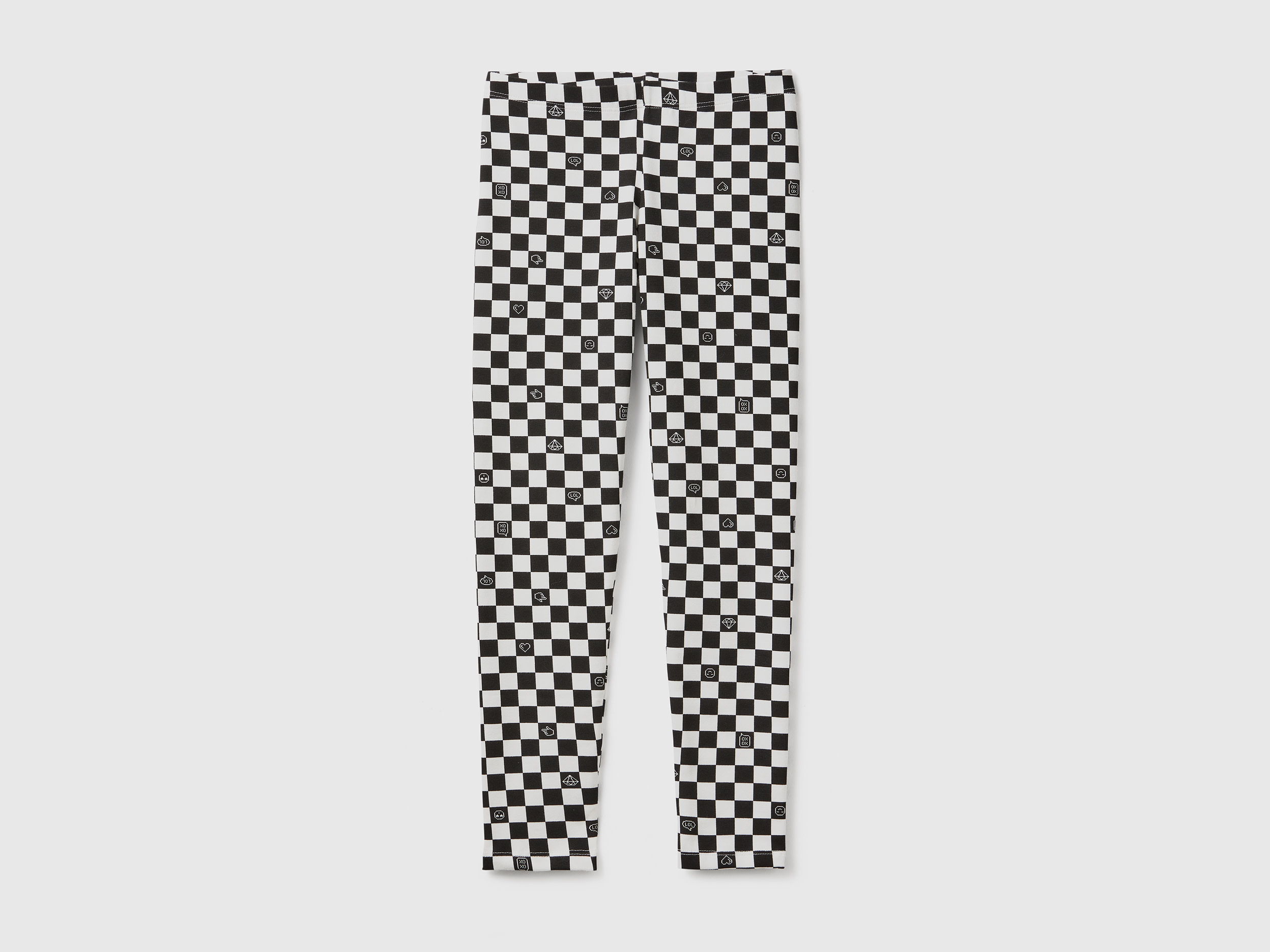 Benetton, Checkered Leggings In Stretch Cotton, size XL, Black, Kids